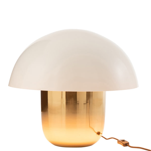 Tischlampe Pilz – Glänzendes Metall in Gold und Weiß XXL Größe Höhe 45cm