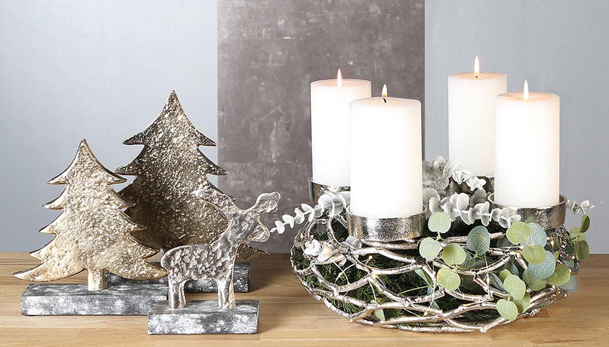 Adventsleuchter Twigs Aluminium rund silberfarben