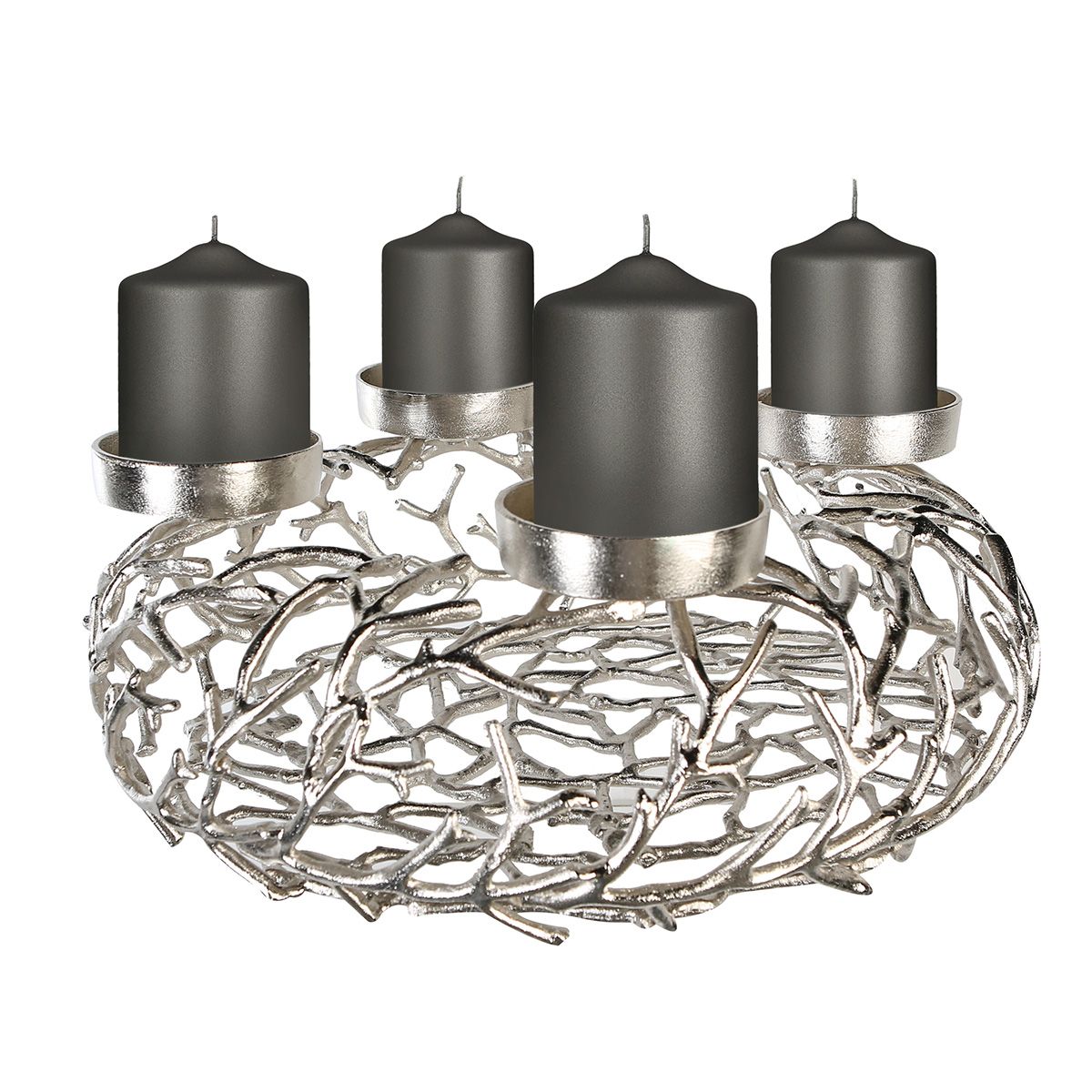 Adventsleuchter Twigs Aluminium groß silberfarben