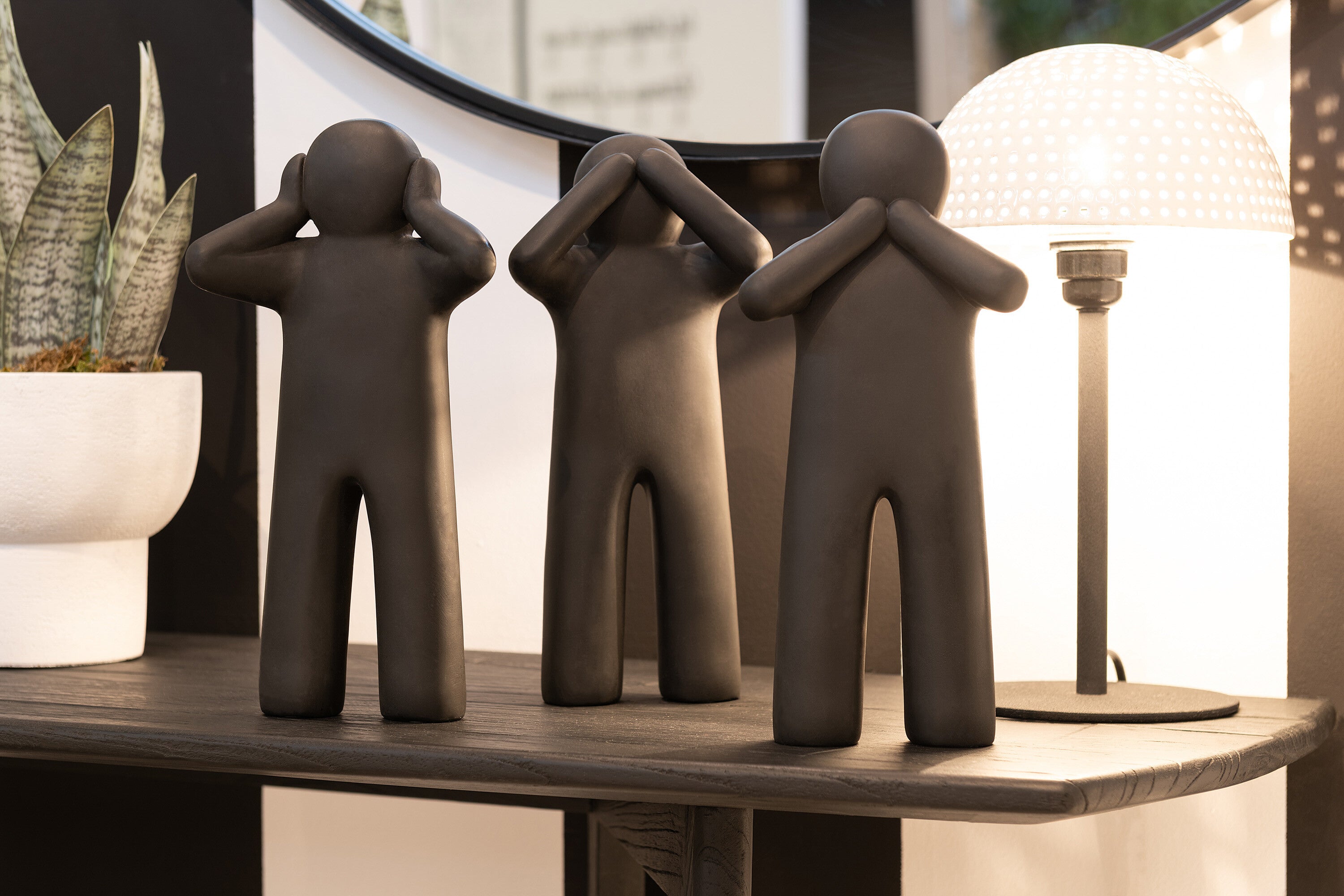 Set van 3 P'tit Maurice Sculptuur - Zien, horen, stilte - Zwart