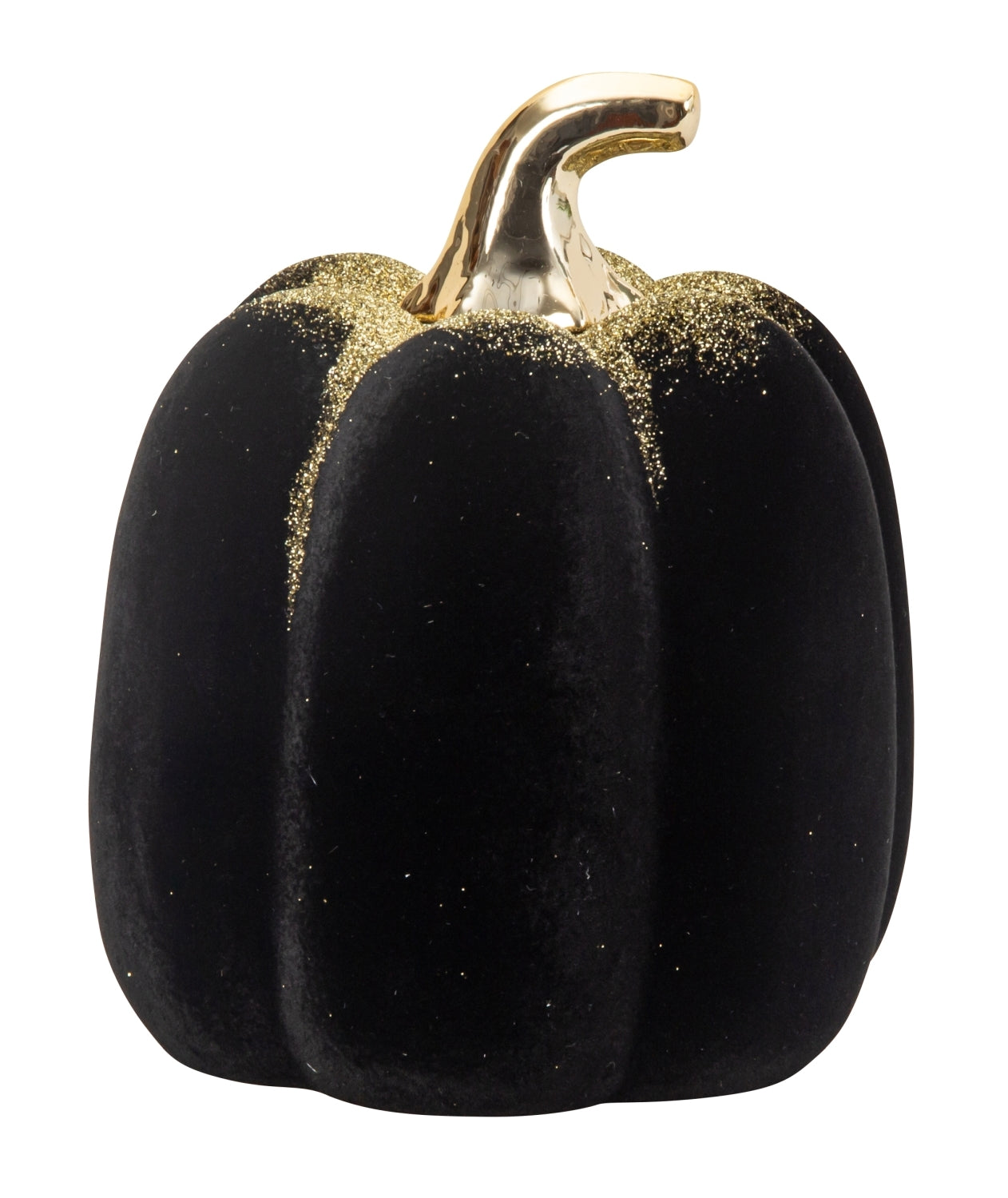 Kürbis Skulptur Midnight Sparkle Schwarz Gold Samtoptik 15cm Deko Dolomit