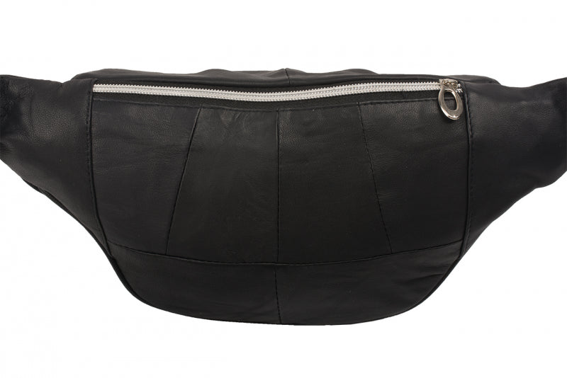 Bauchtasche UrbanEdge – Schwarze Hüfttasche aus Nappa-Leder mit Fronttasche, 34x15 cm