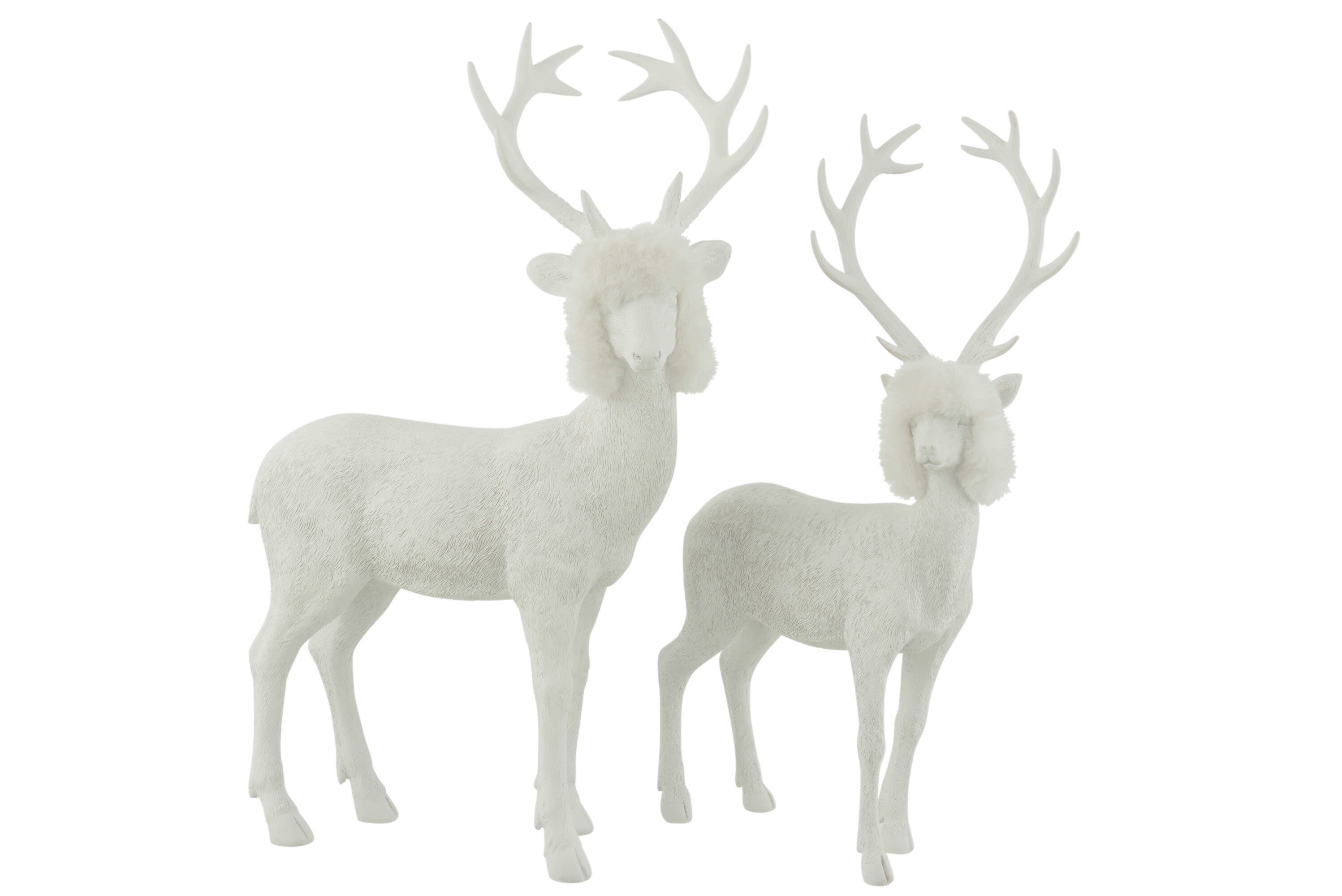 2er Set Weißer Rentier-Hirsch aus Poly – Elegante Weihnachtsdekoration für festlichen Glanz