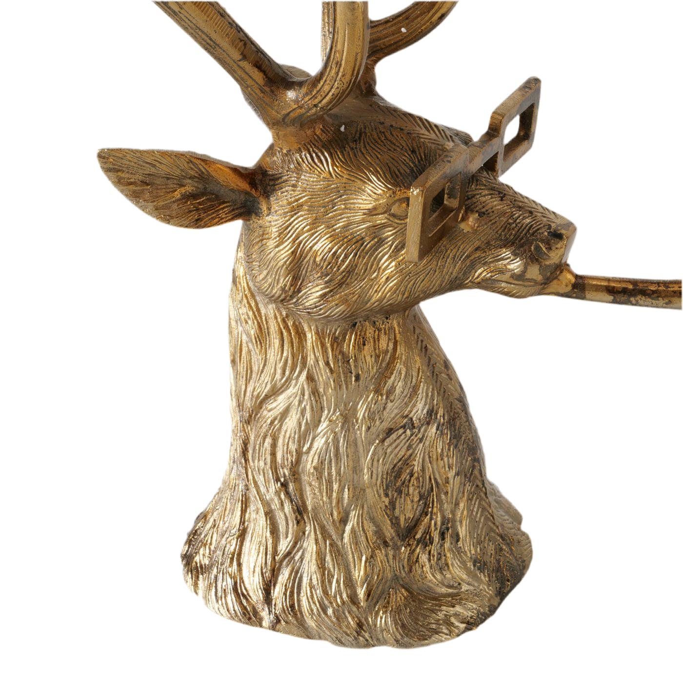 Antiker Hirsch Kerzenleuchter JONNY aus Alu mit Brille und Pfeife