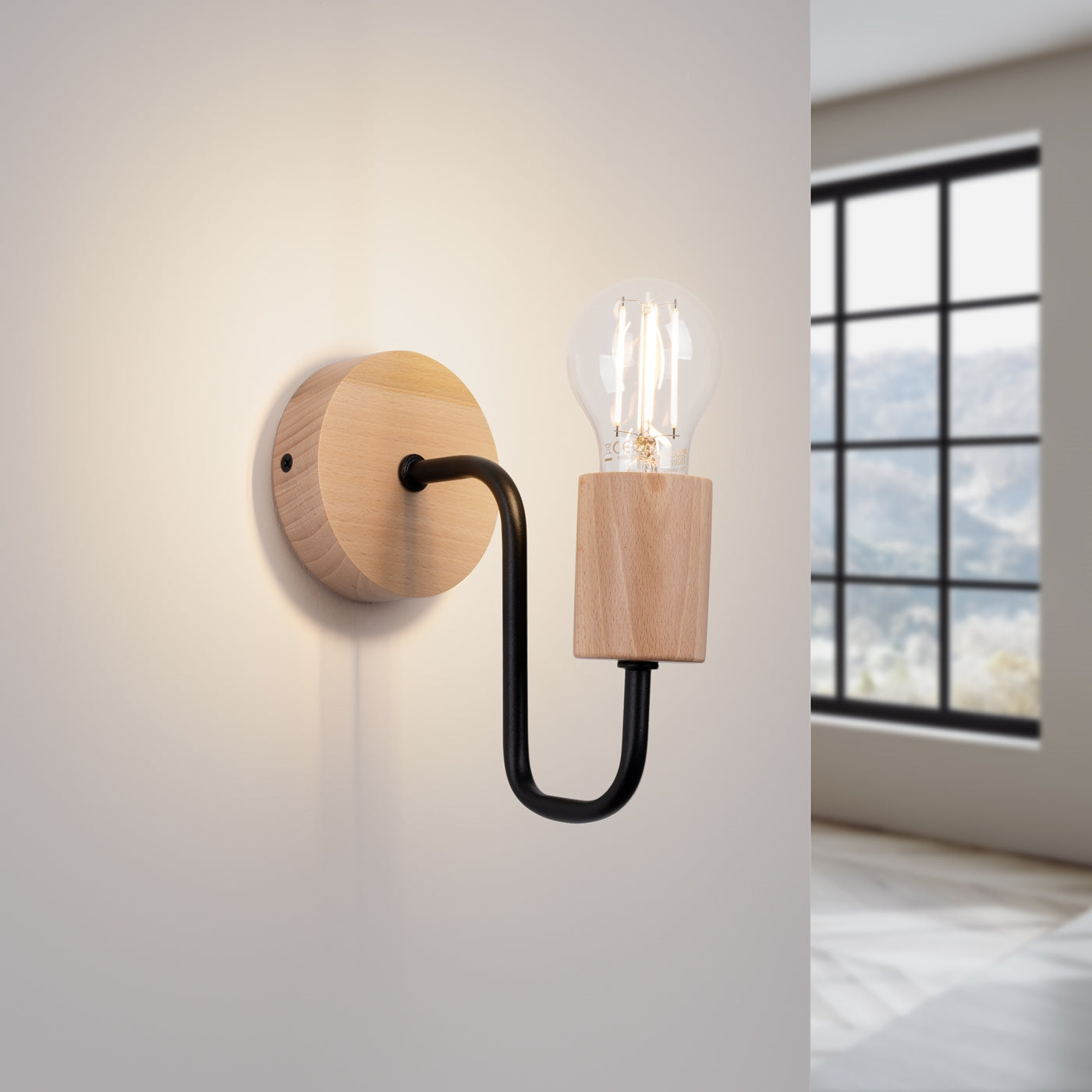 Wandlamp Timbo Zwart Hout Scandinavisch Modern