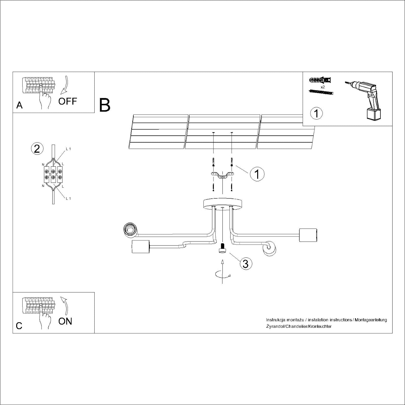 Kronleuchter Timbo 4 Flammig Schwarz Holz Skandinavischer Stil