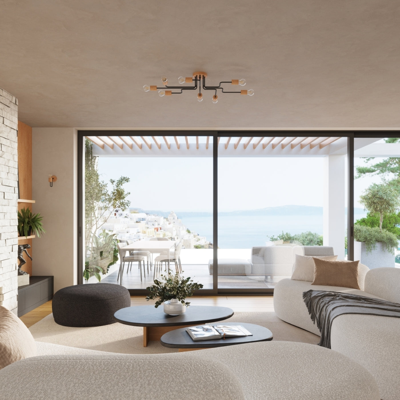 Kronleuchter Timbo 6 Flammig Schwarz Holz Skandinavisch Modern