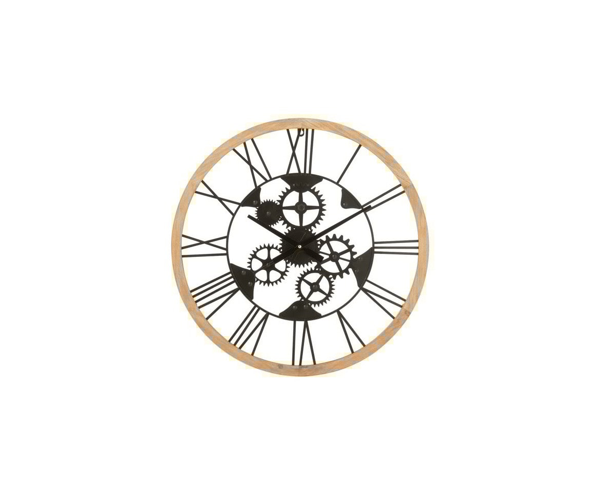 Wanduhr aus schwarzem Metall mit römischen Ziffern