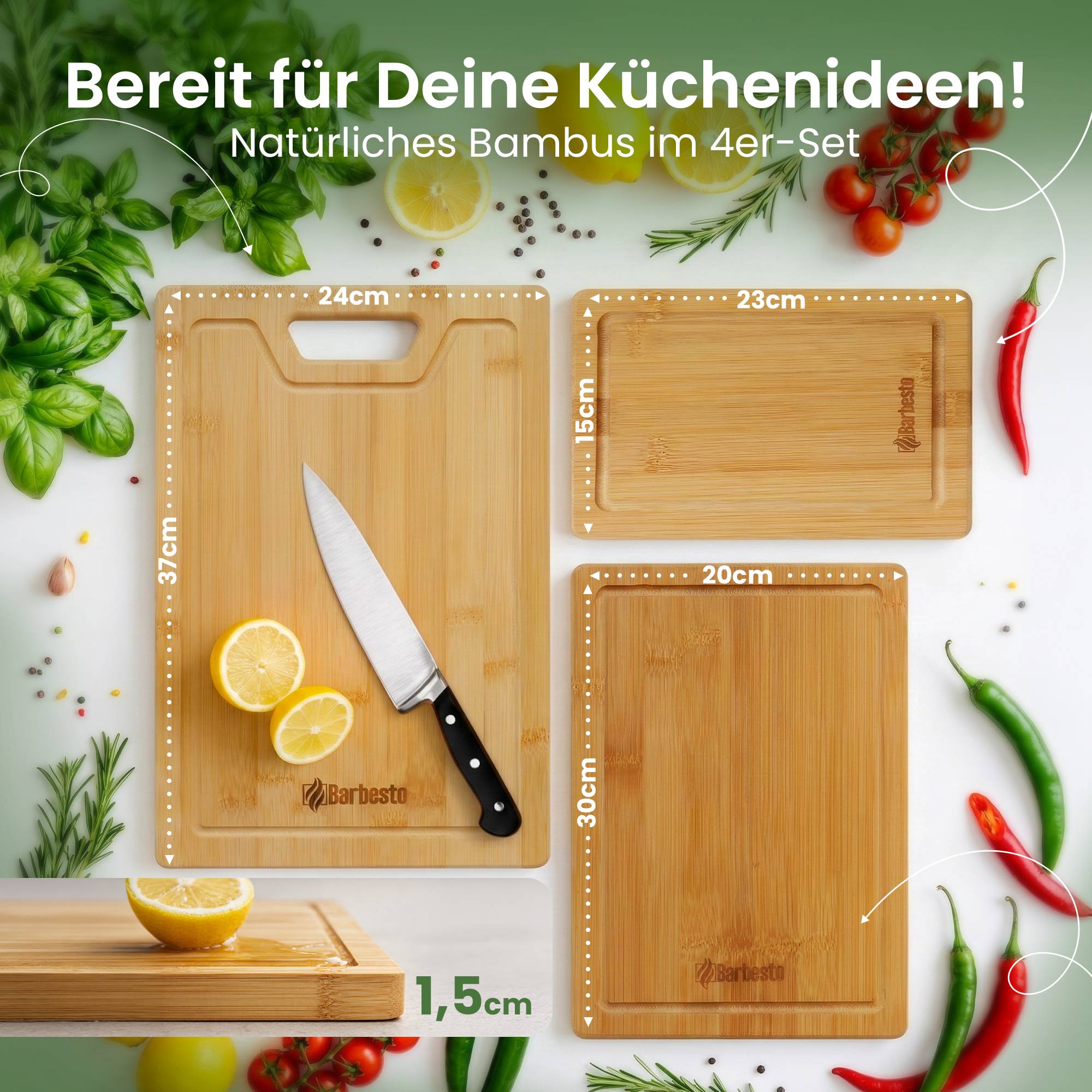 4er Set Schneidebretter Bamio Bambus