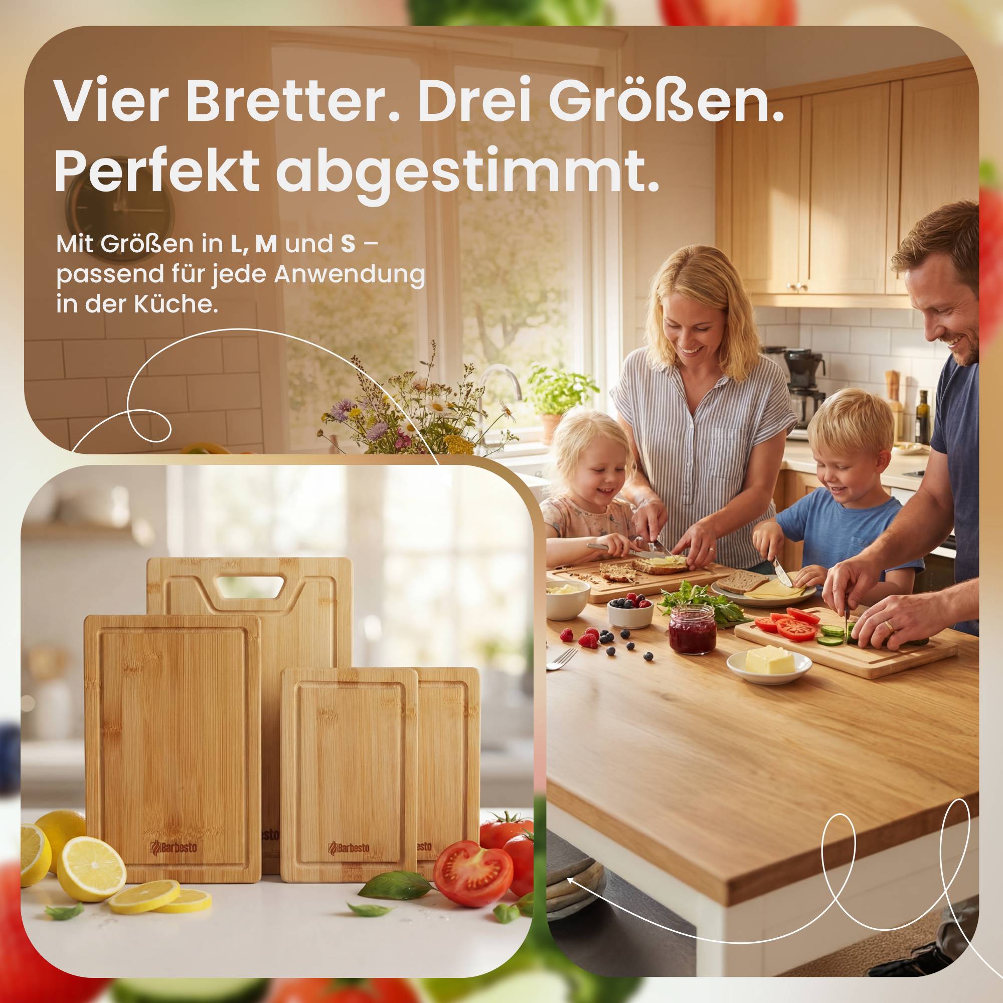 4er Set Schneidebretter Bamio Bambus