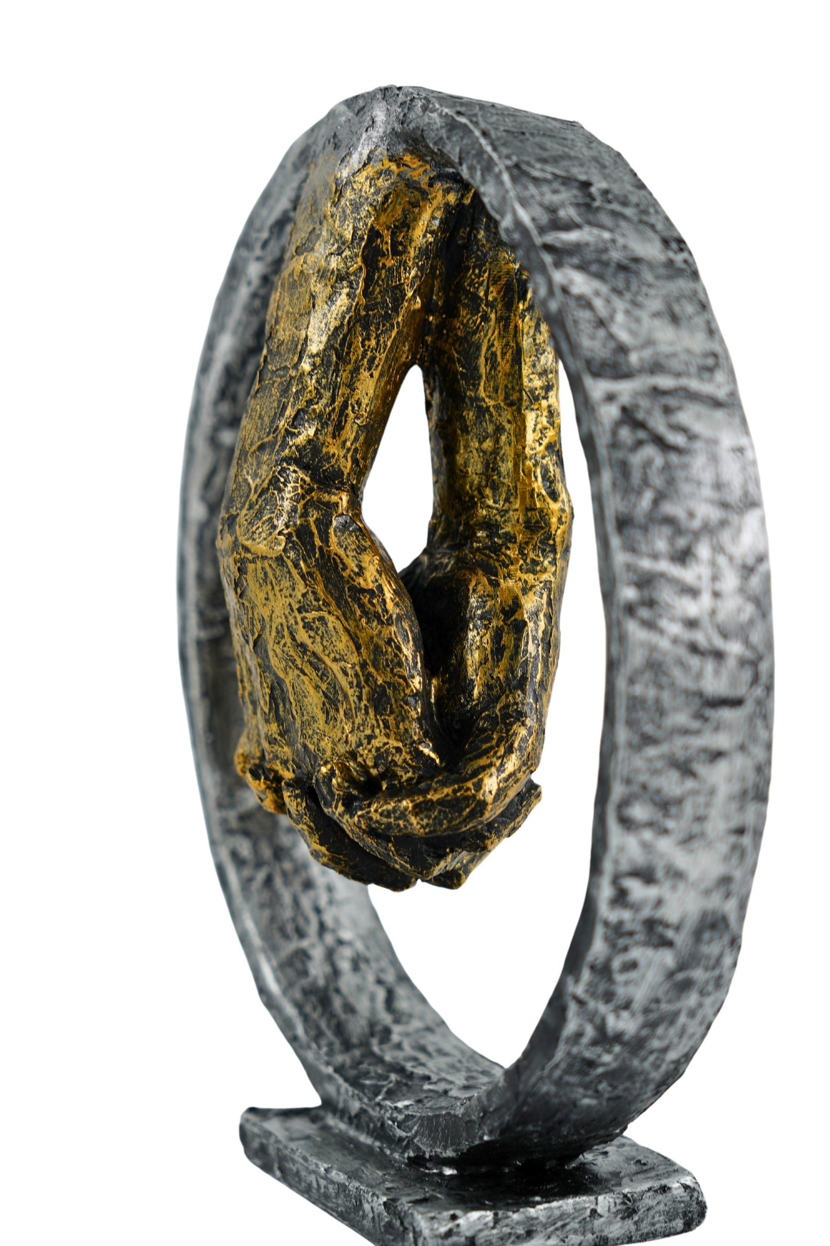 Skulptur Verbundenheit Hand in Hand Silber Gold 22 cm