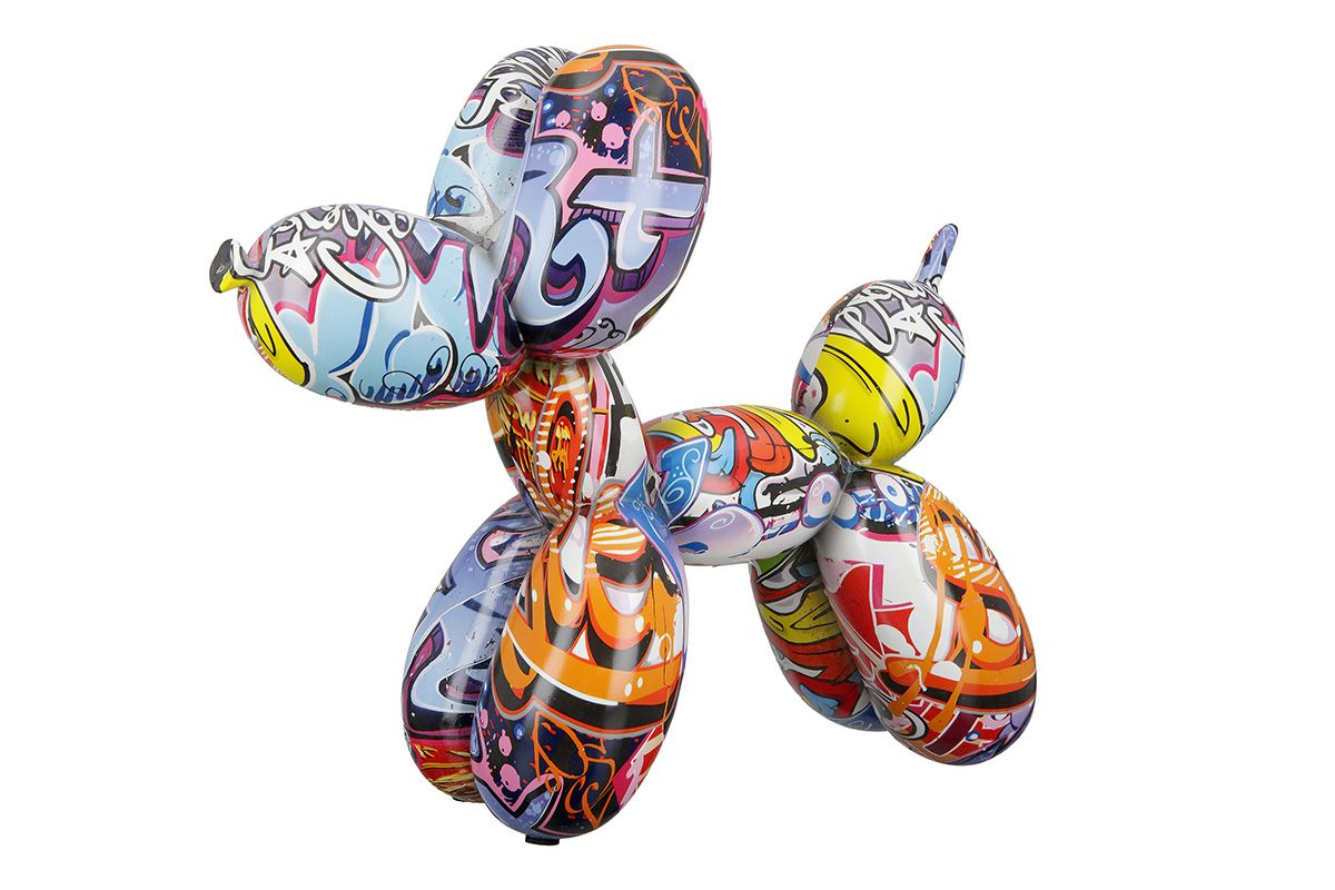 Poly Ballon-Hund Street Art - Stilvolle Neuheit im bunten Graffiti-Design für ein modernes Ambiente