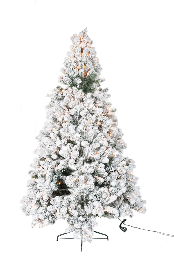 Weihnachtsbaum mit Lichtern, Beschneit, aus Kunststoff, Grün/Weiß Höhe 185cm