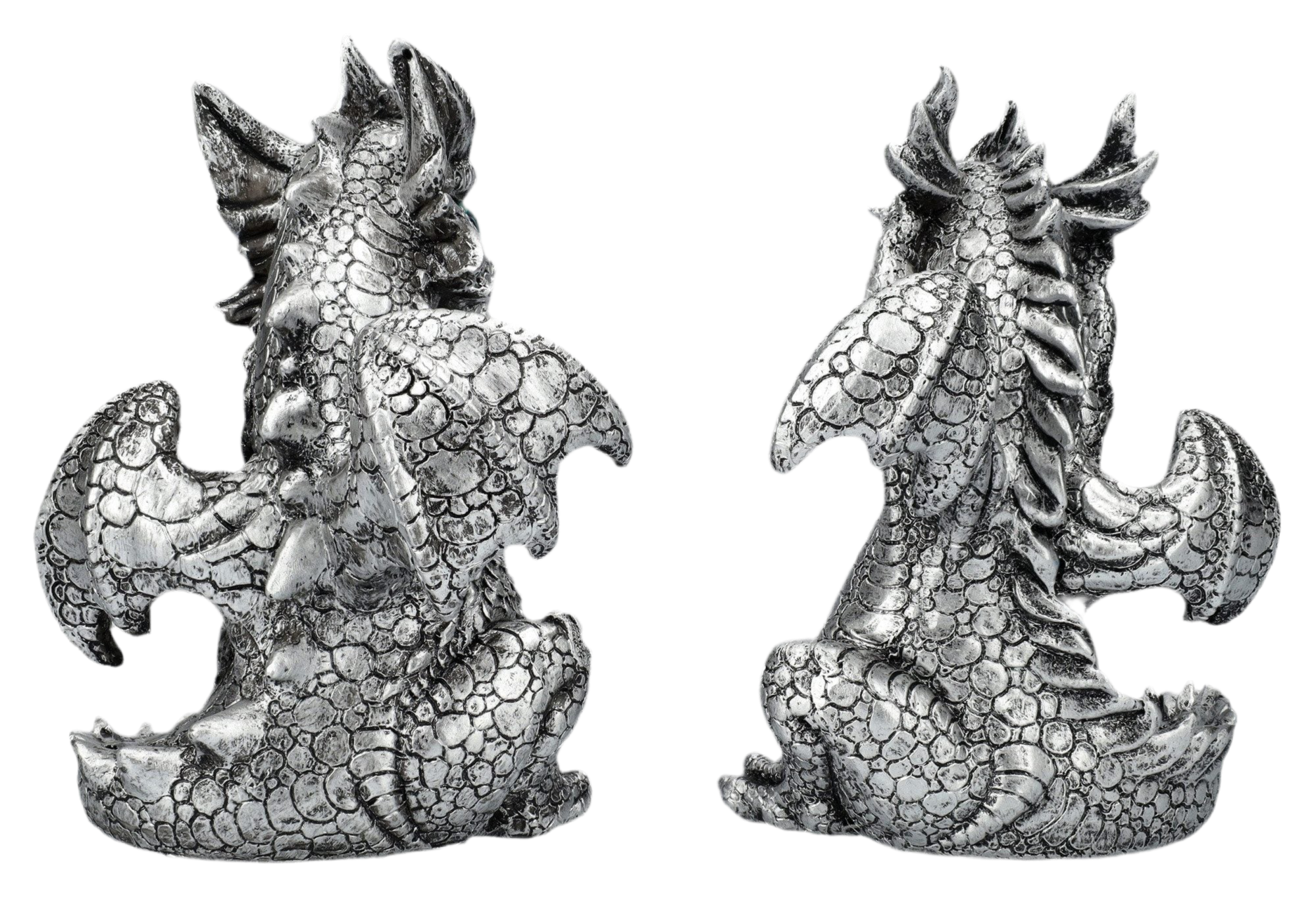 Dekofigur Drachen Silber 2er Set Draco und Ignis Mystische Fantasy Deko