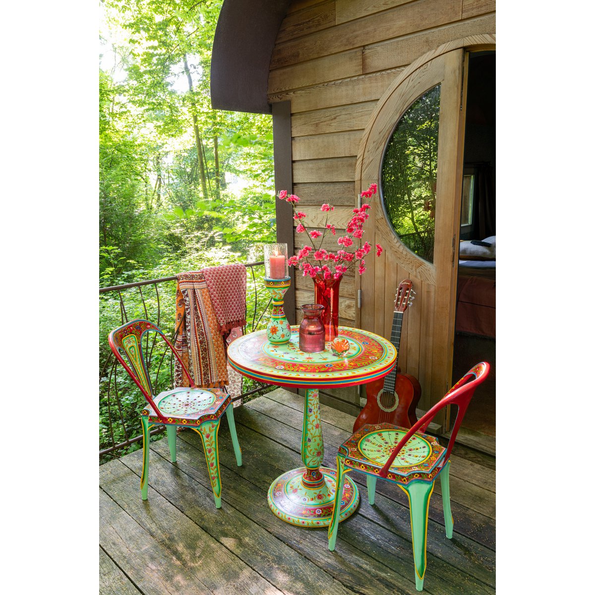 Runder Holztisch Mumbai – Handbemalter Beistelltisch aus Mango-Holz