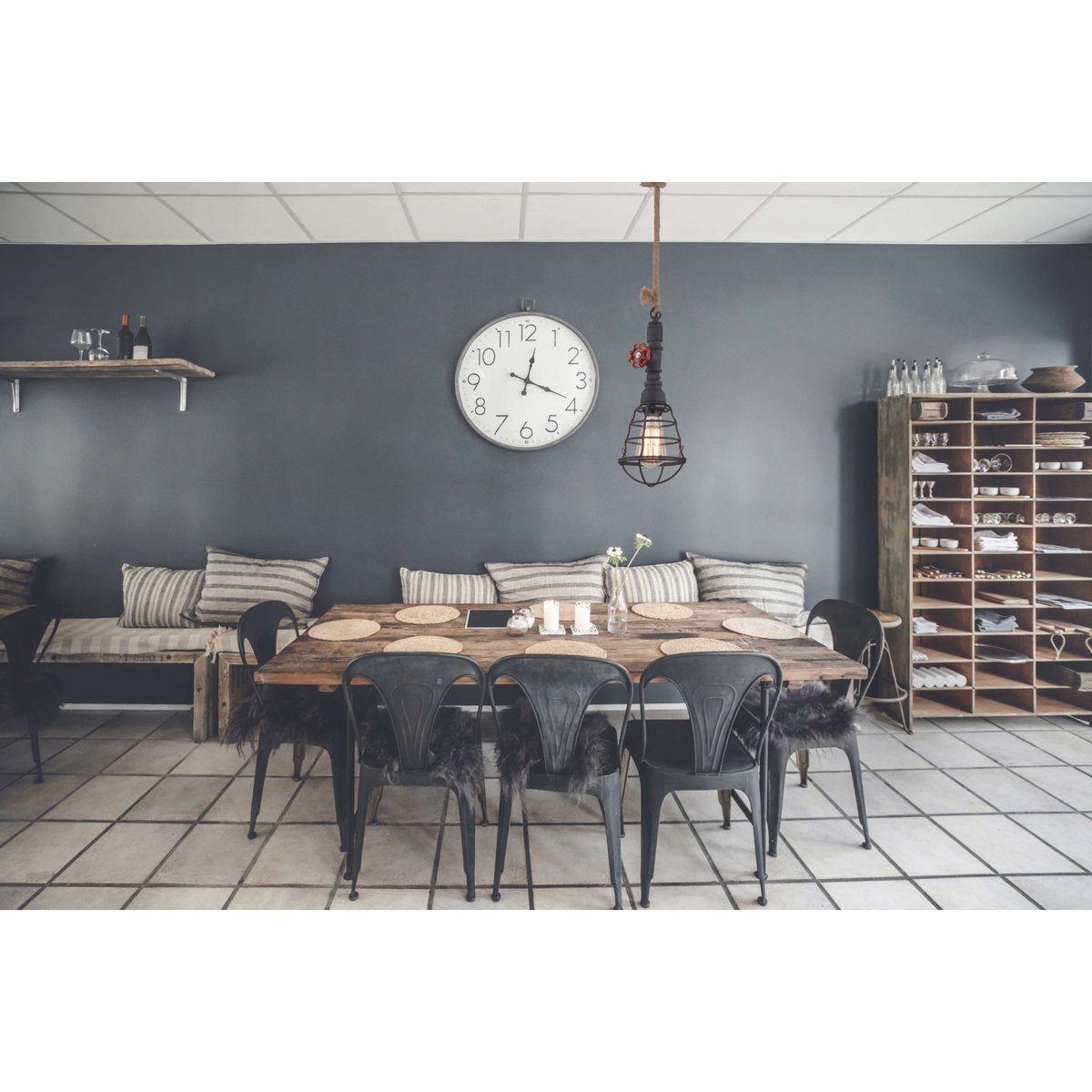 Pendelleuchte "REGIA", schwarzes Metall, Hanfseil, E27-Fassung, Beleuchtung für Wohnzimmer, Jugenzimmer oder Büro