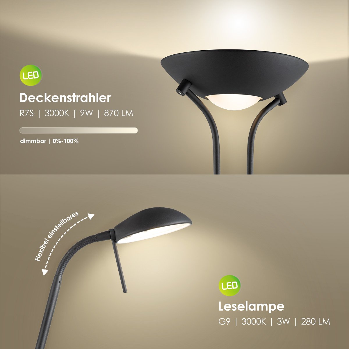 LED Uplight Stehleuchte – Modernes Schwarz