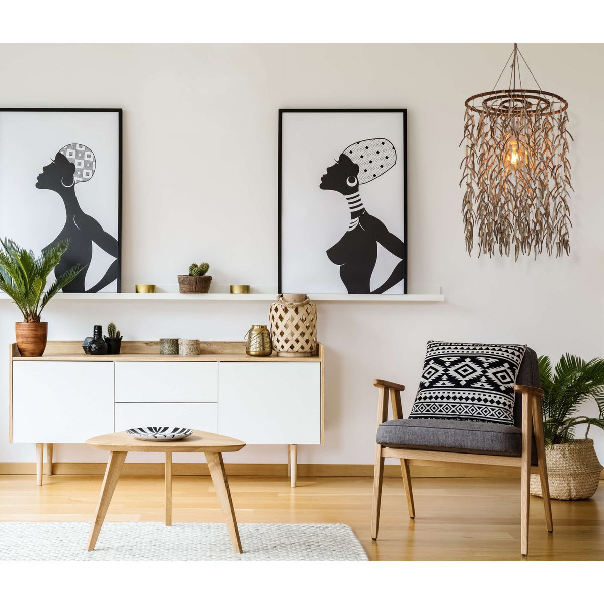 Pendelleuchte "KOKOS" Ø 40 cm, aus Holz und Kokosschalen, beige/braun, E27-Fassung, Beleuchtung für Wohnzimmer, Esszimmer oder Wintergarten.