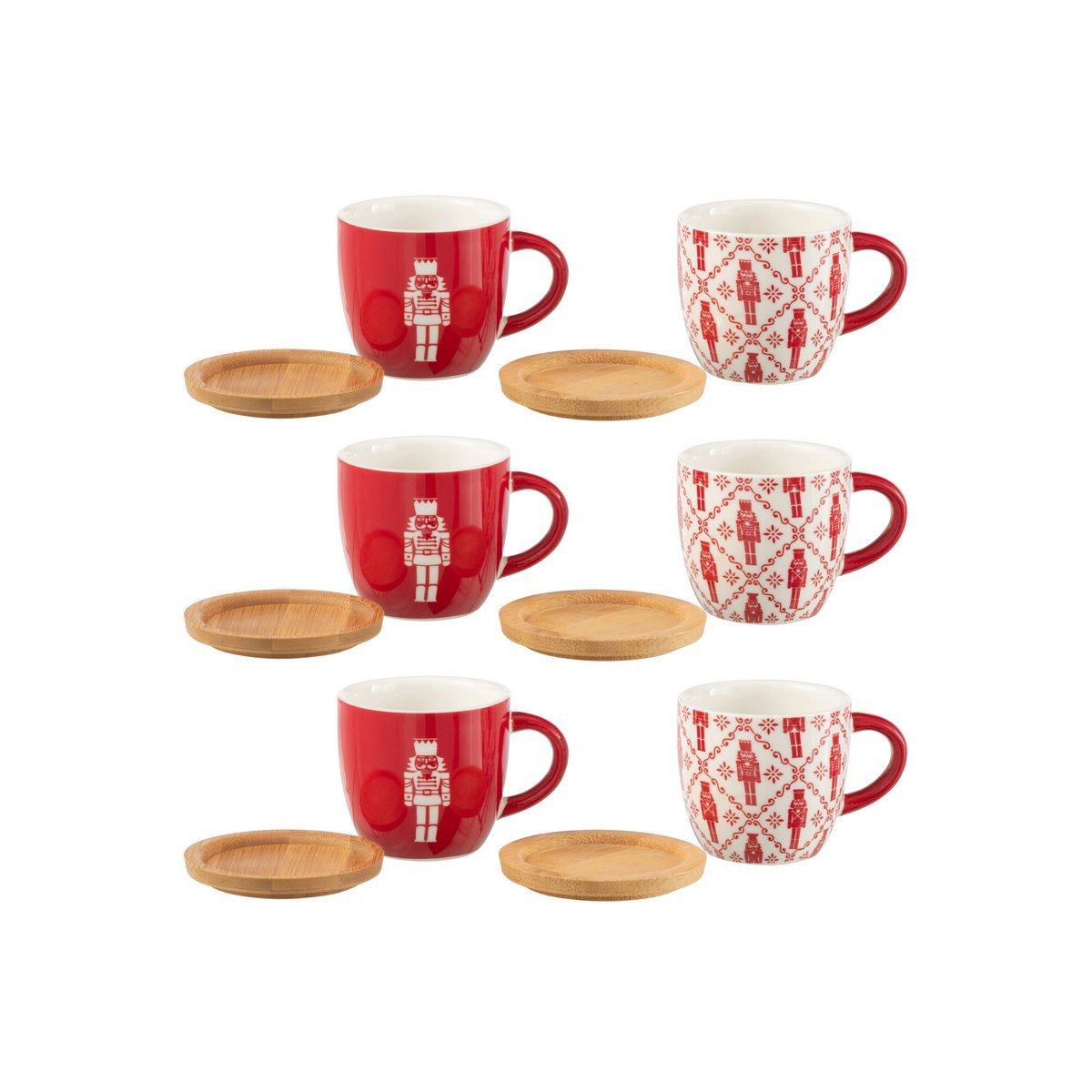 Kaffeetassen Set 6er Nussknacker Design mit Bambus Untertassen 90 ml