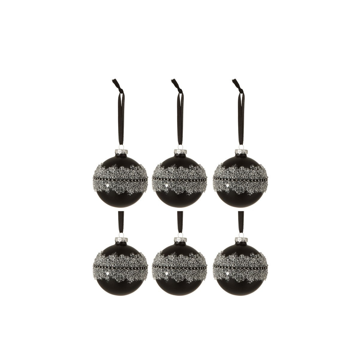 J -Linie Weihnachtskugelzuckerlinie - Glas - Schwarz - klein - Box von 6