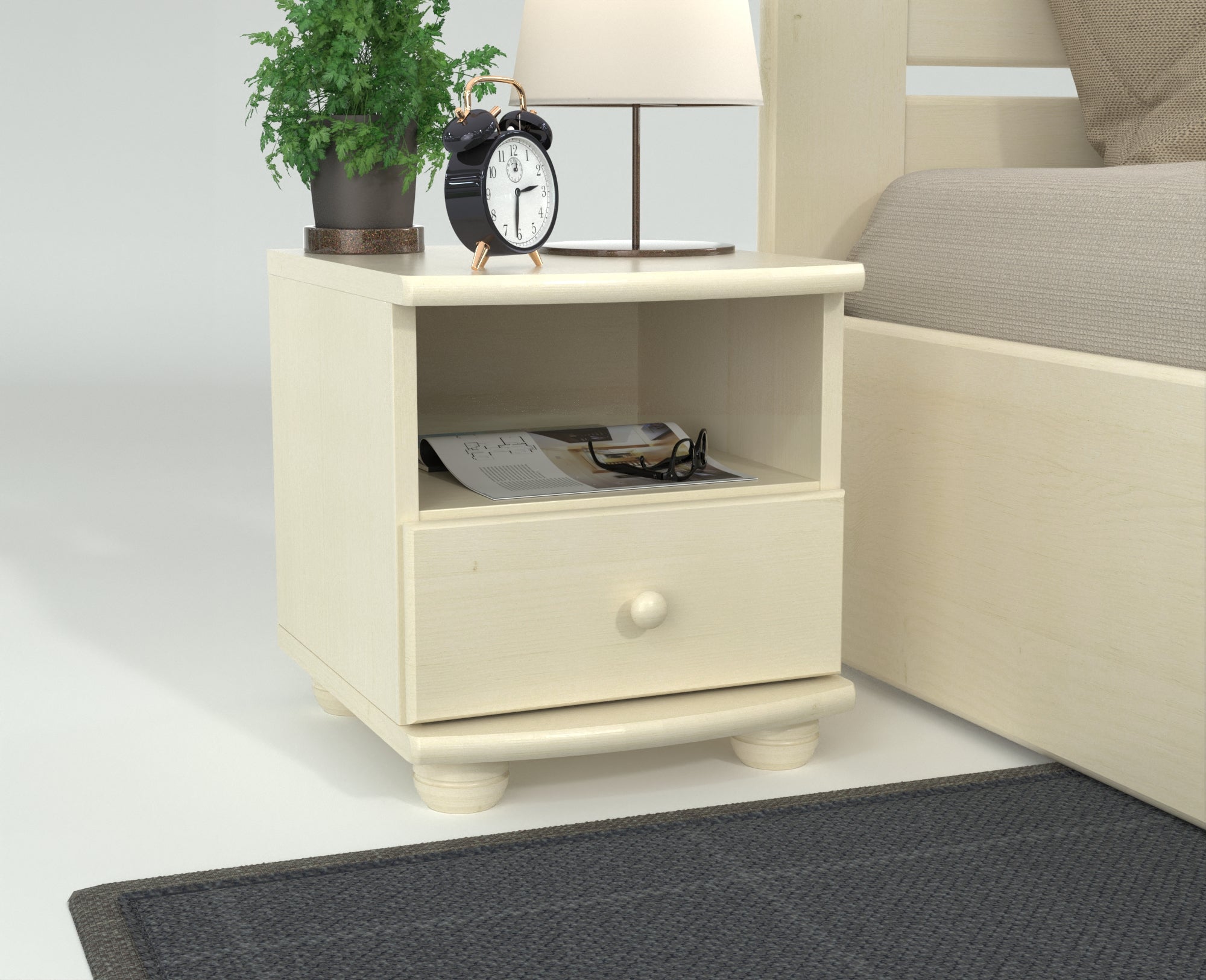 Claudia Kiefer Massivholz Nachttisch Nachtschrank | 1-Schublade und 1 Regal | 100% Bio Kiefer