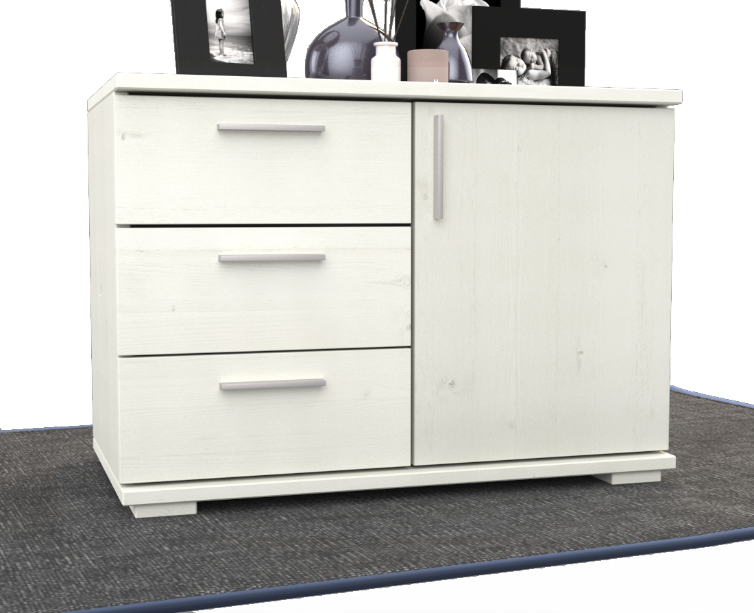 Nobis Kommode Sideboard 1-Türig 3 Schubladen 100% Bio Kiefer Massivholz