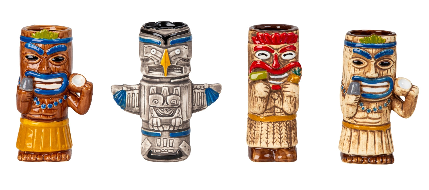 Tiki Cocktailbecher Keramik Set 4er Sortiert