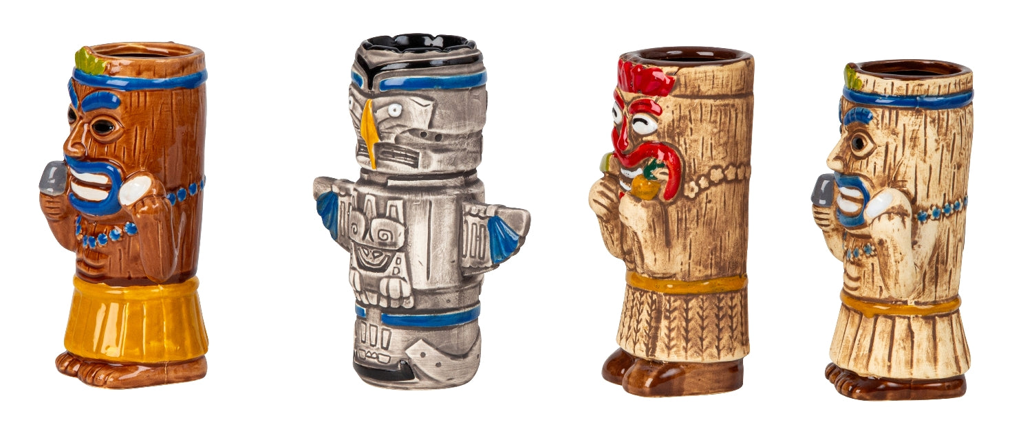 Tiki Cocktailbecher Keramik Set 4er Sortiert
