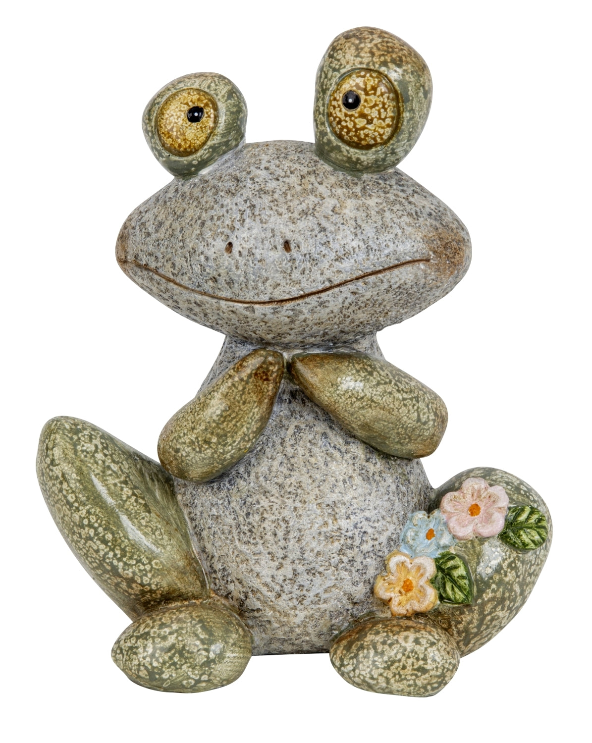 Dekofigur Steinfrosch Emil mit Blumen aus Polyresin 19cm