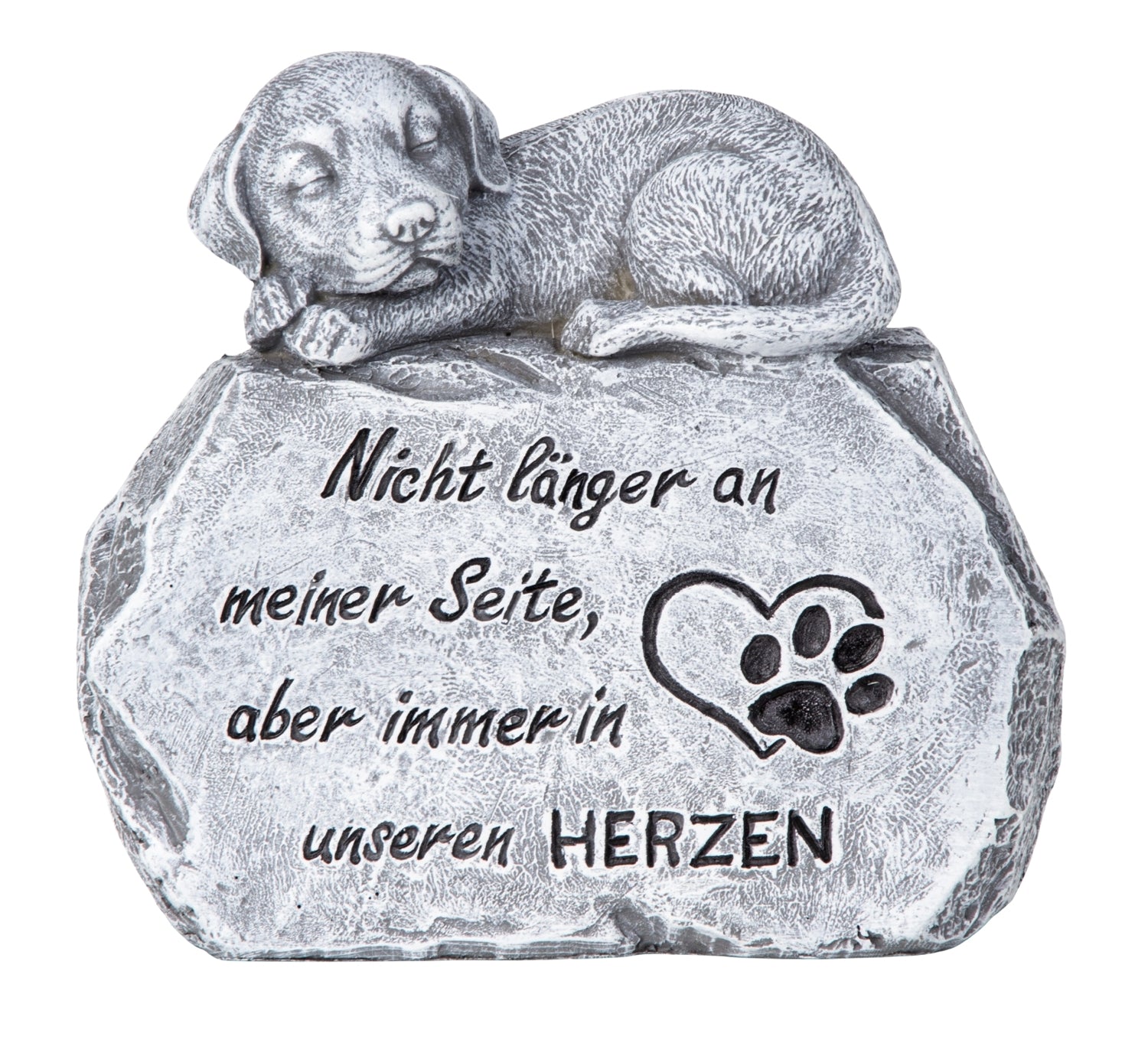 Treuer Begleiter Hund auf Grabstein 15 cm aus Polyresin – Gedenkfigur in Grau