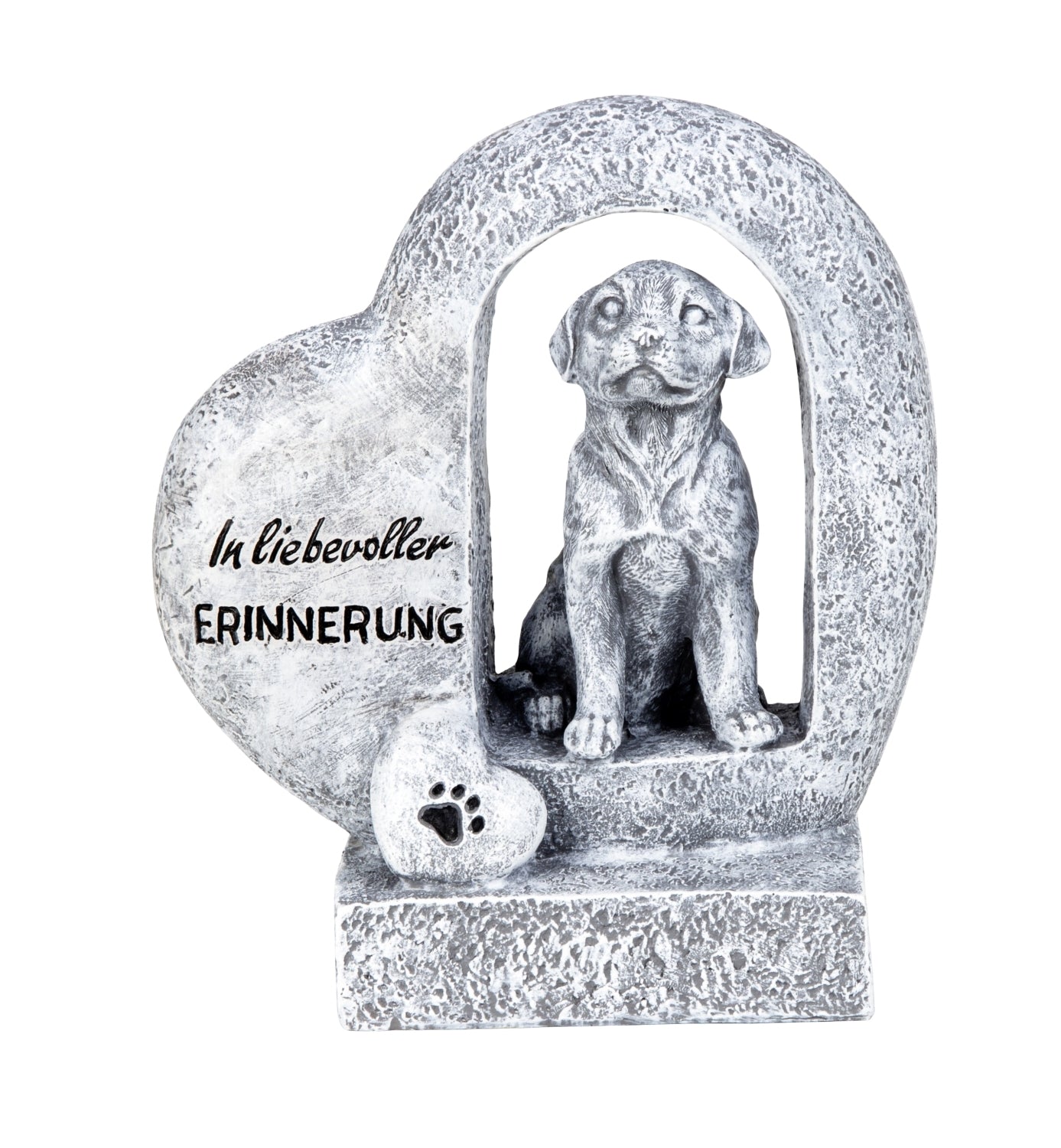 Ewige Treue Hund im Grabherz 21,5 cm aus Polyresin Gedenkfigur in Grau