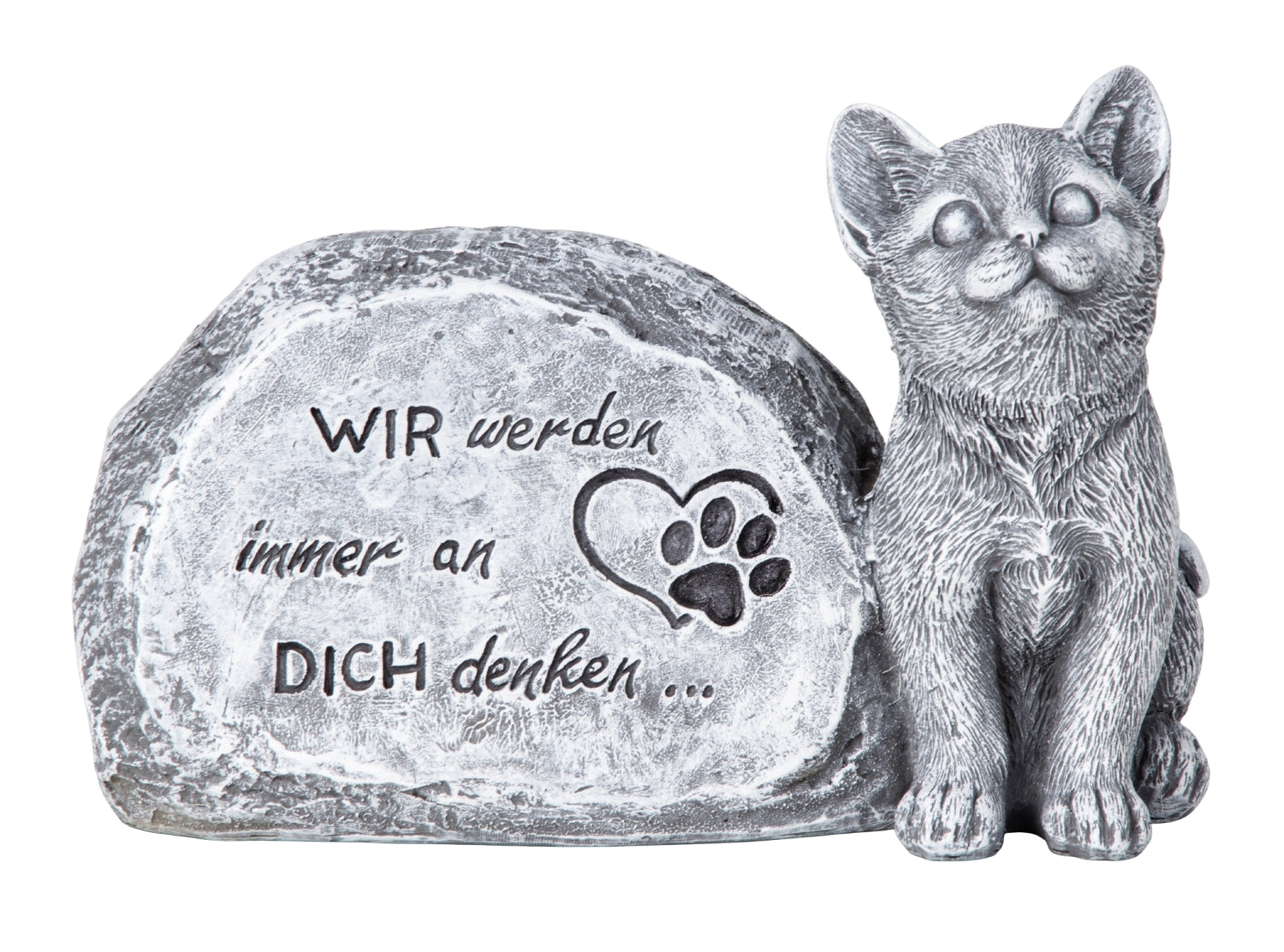 Gedenkstein Katzenliebe mit Katze und Spruch