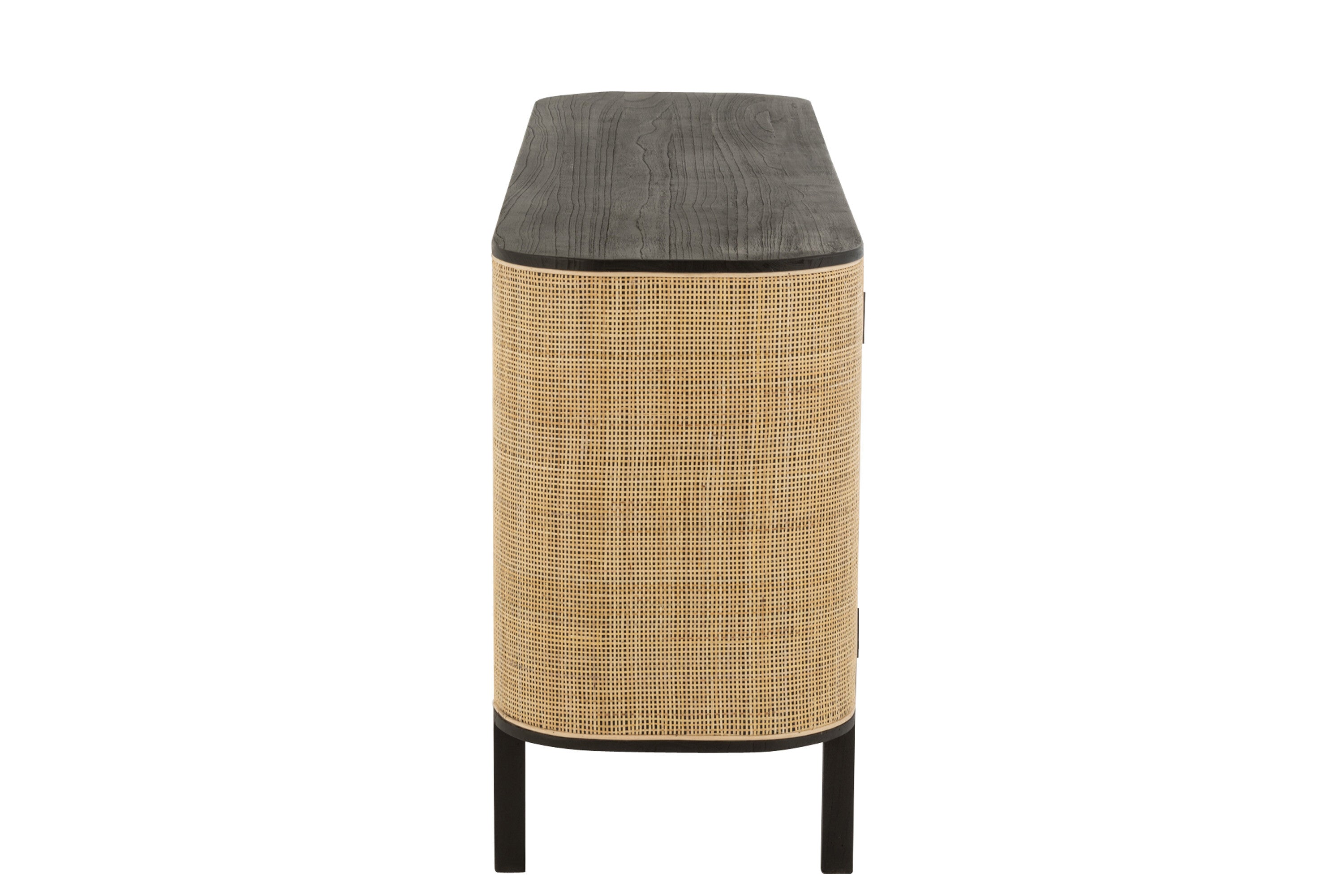 Molly Sideboard Kommode mit 3 Türen - Ein exotischer Mix aus Holz und Rattan in Schwarz