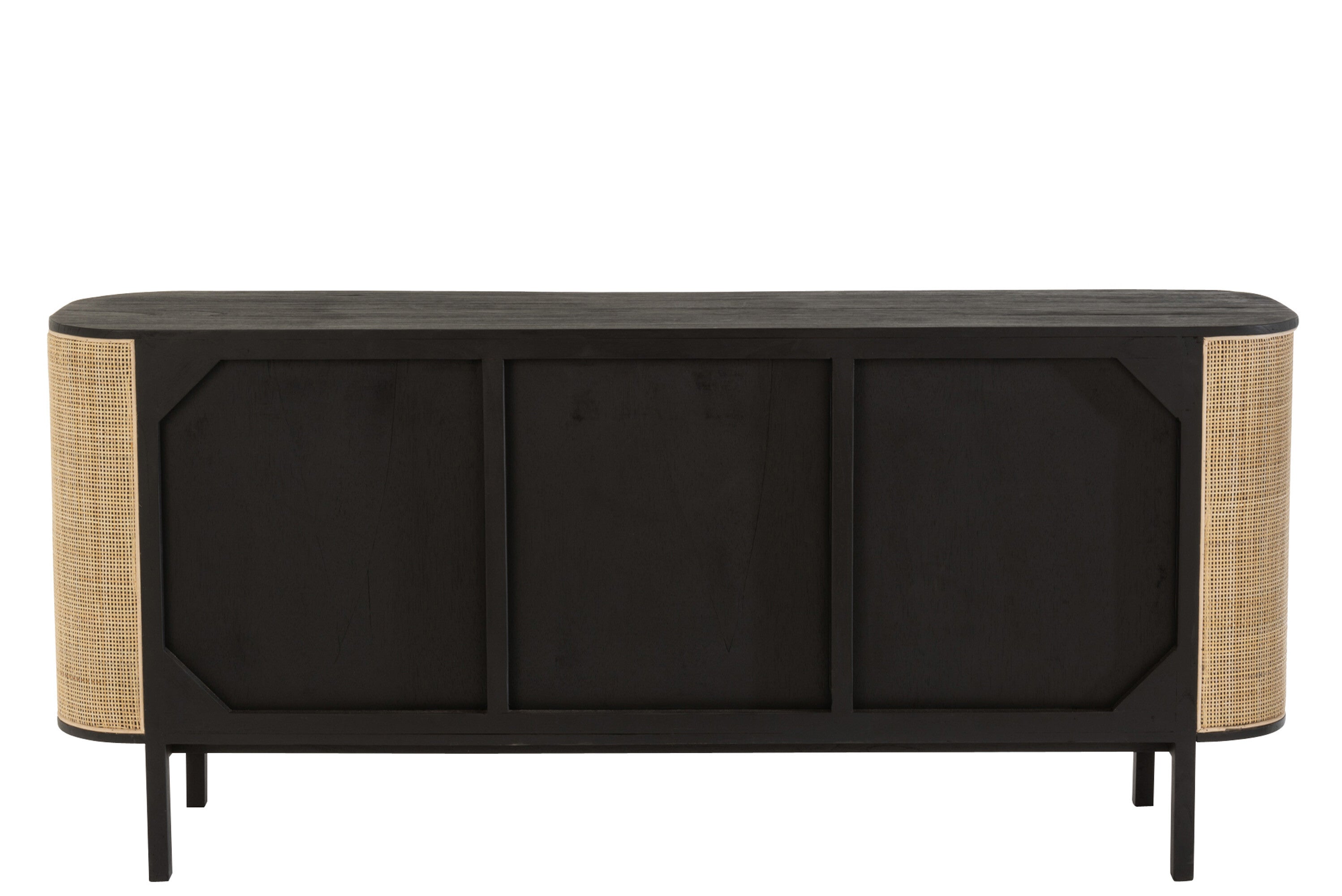 Molly Sideboard Kommode mit 3 Türen - Ein exotischer Mix aus Holz und Rattan in Schwarz