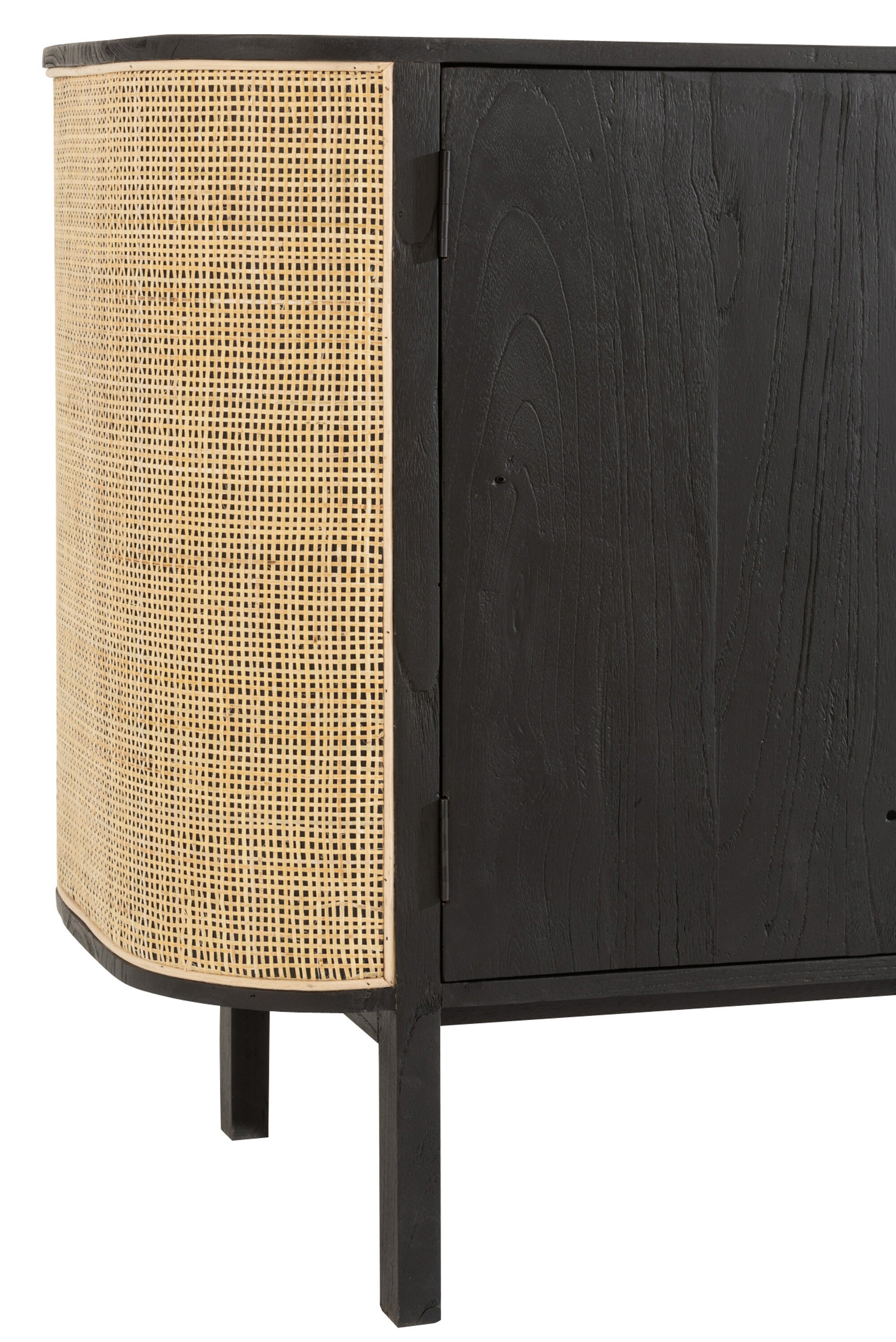 Molly Sideboard Kommode mit 3 Türen - Ein exotischer Mix aus Holz und Rattan in Schwarz