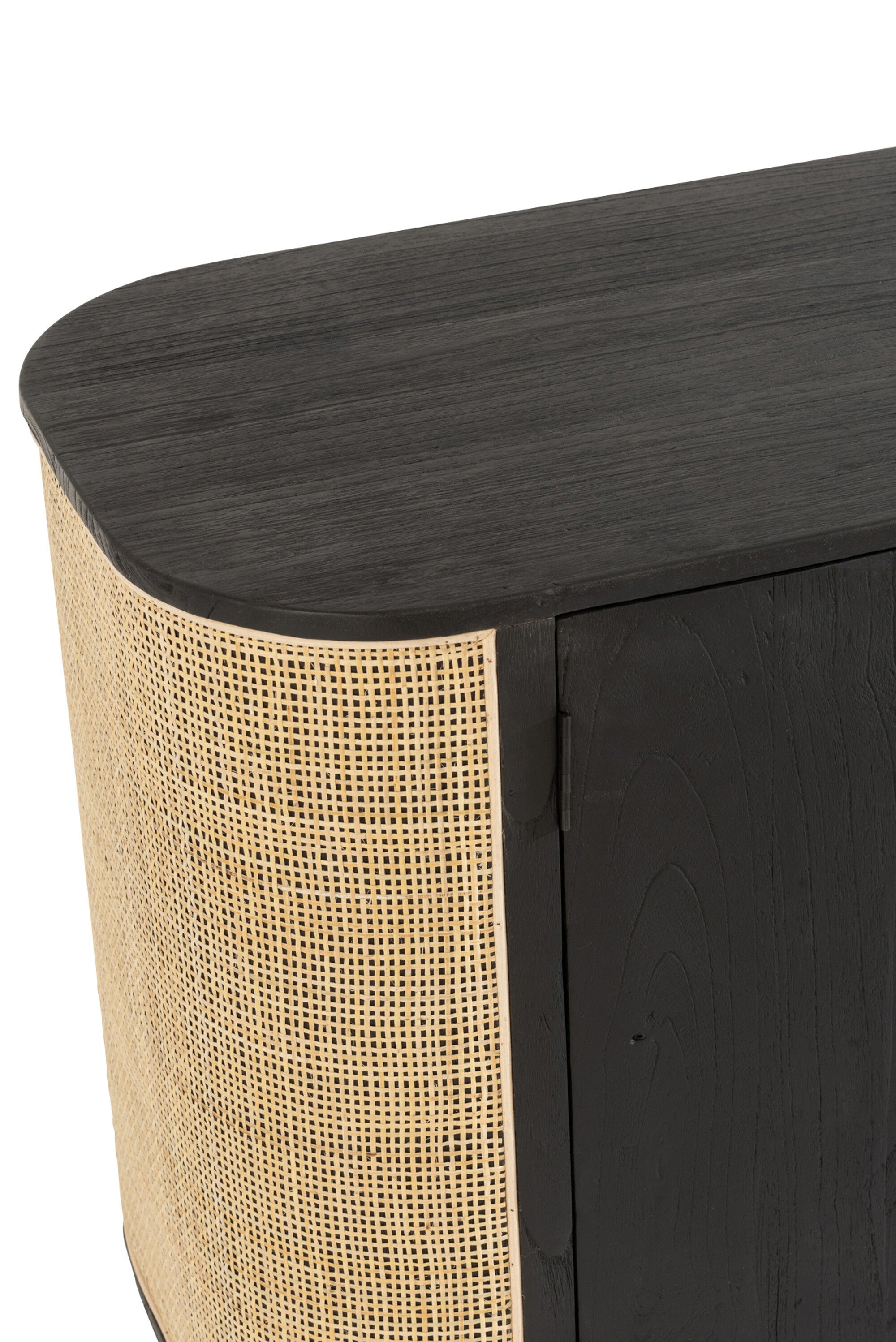 Molly Sideboard Kommode mit 3 Türen - Ein exotischer Mix aus Holz und Rattan in Schwarz
