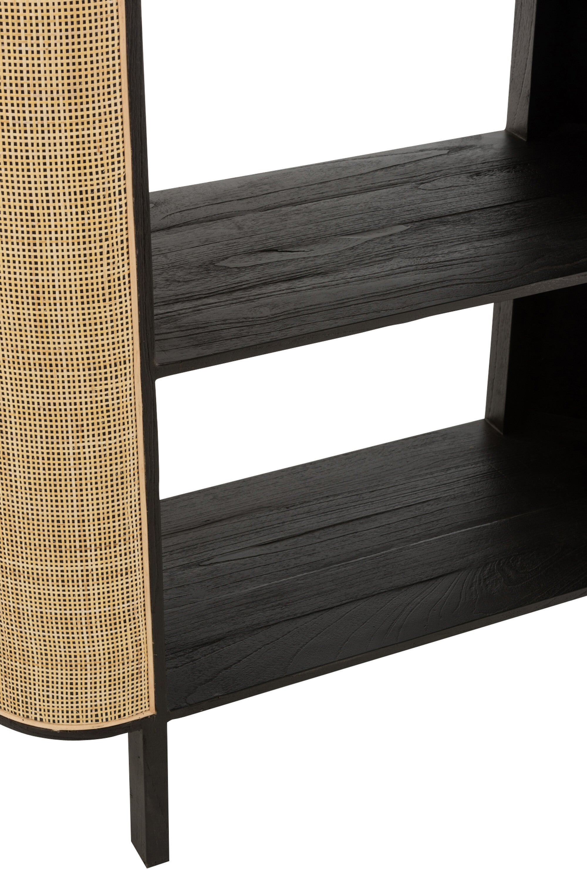 Regal Molly Exotische Kombination aus Holz und Rattan in tiefem Schwarz