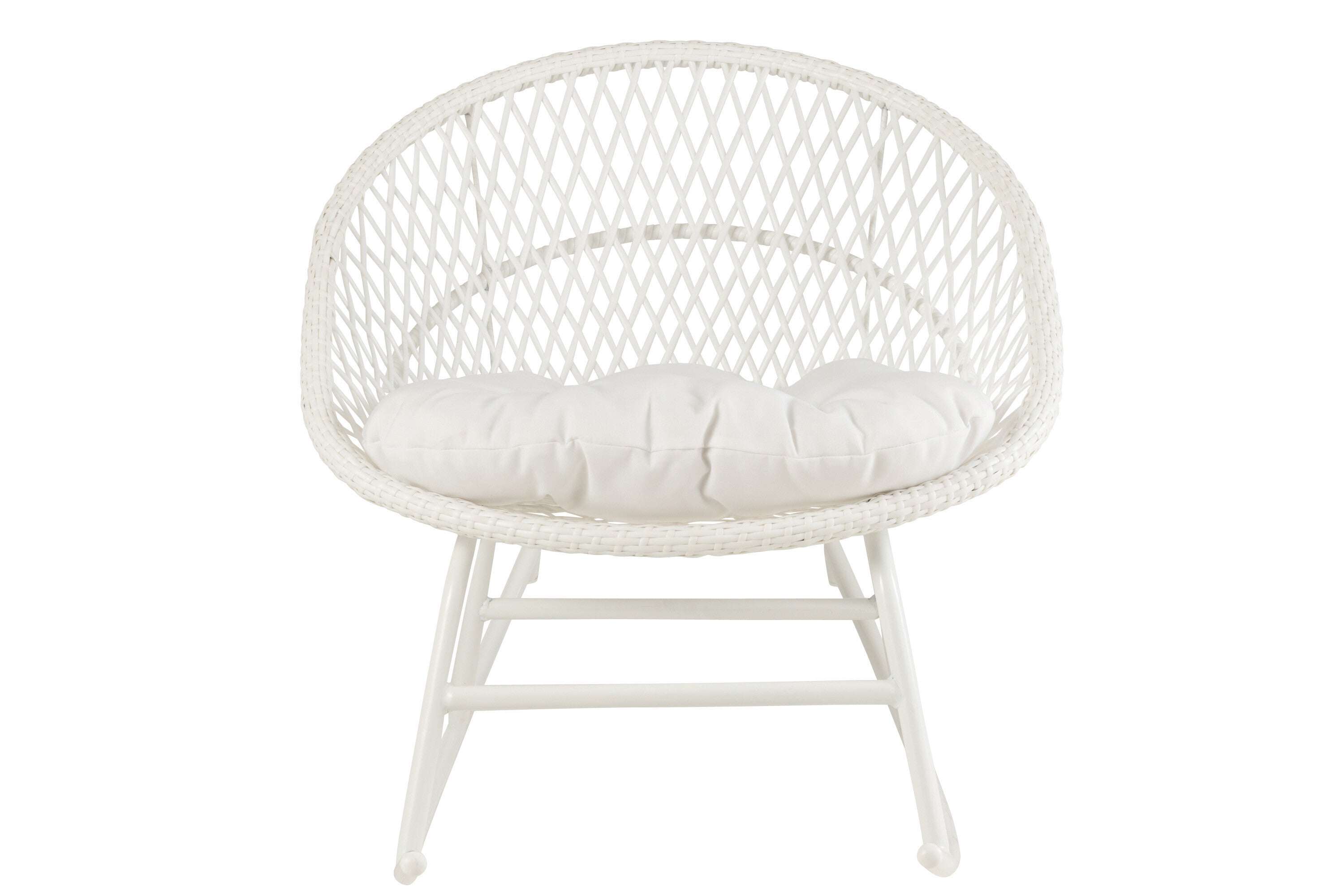 Zayo Schaukelstuhl aus Metall/Rattan mit Kissen Perfektes Relaxen im Freien in Weiß oder Naturell