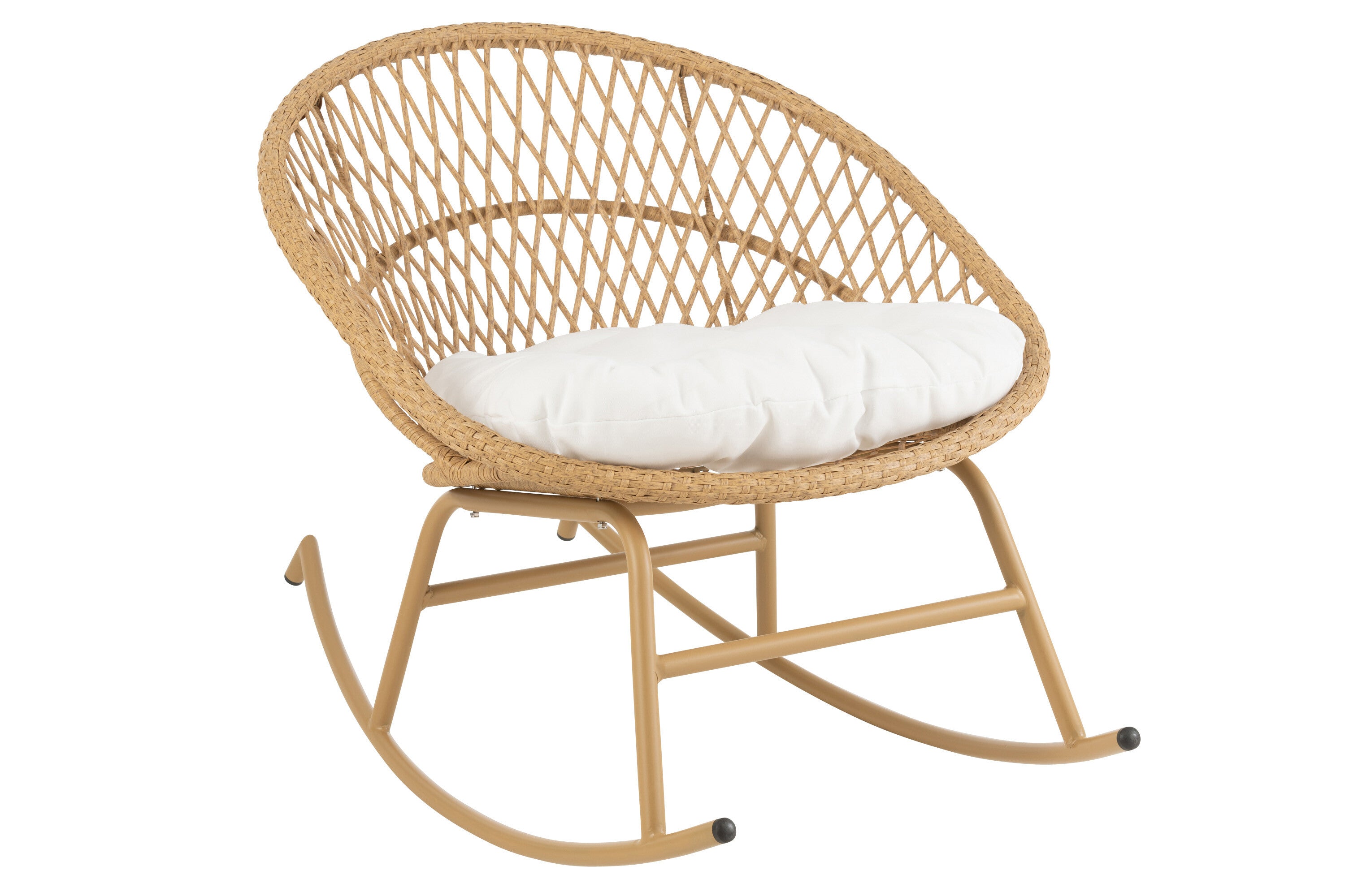 Zayo schommelstoel van metaal/rotan met kussens, perfect om buiten te ontspannen in wit of naturel
