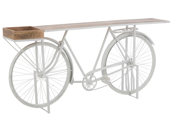 Vielseitige Konsole Fahrrad mit Ablage - Metall und Mangobaum in Weiß/Naturell