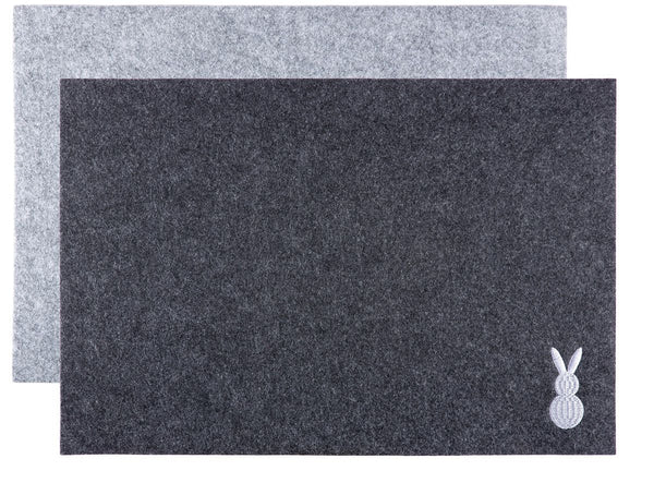 16er Set Filz Platzset Hase, Rechteckig, Hellgrau oder Dunkelgrau, 30 cm x 45 cm