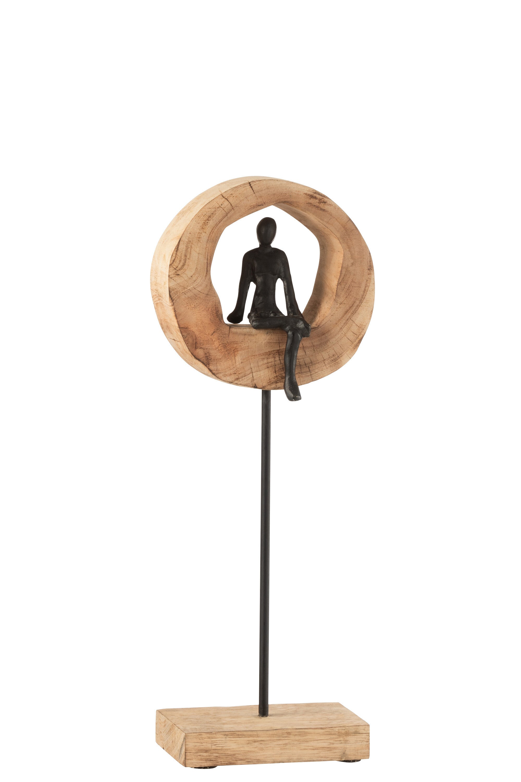 Dekofiguren Denker im Ring aus Mangoholz und Aluminium schwarz 2 Größen