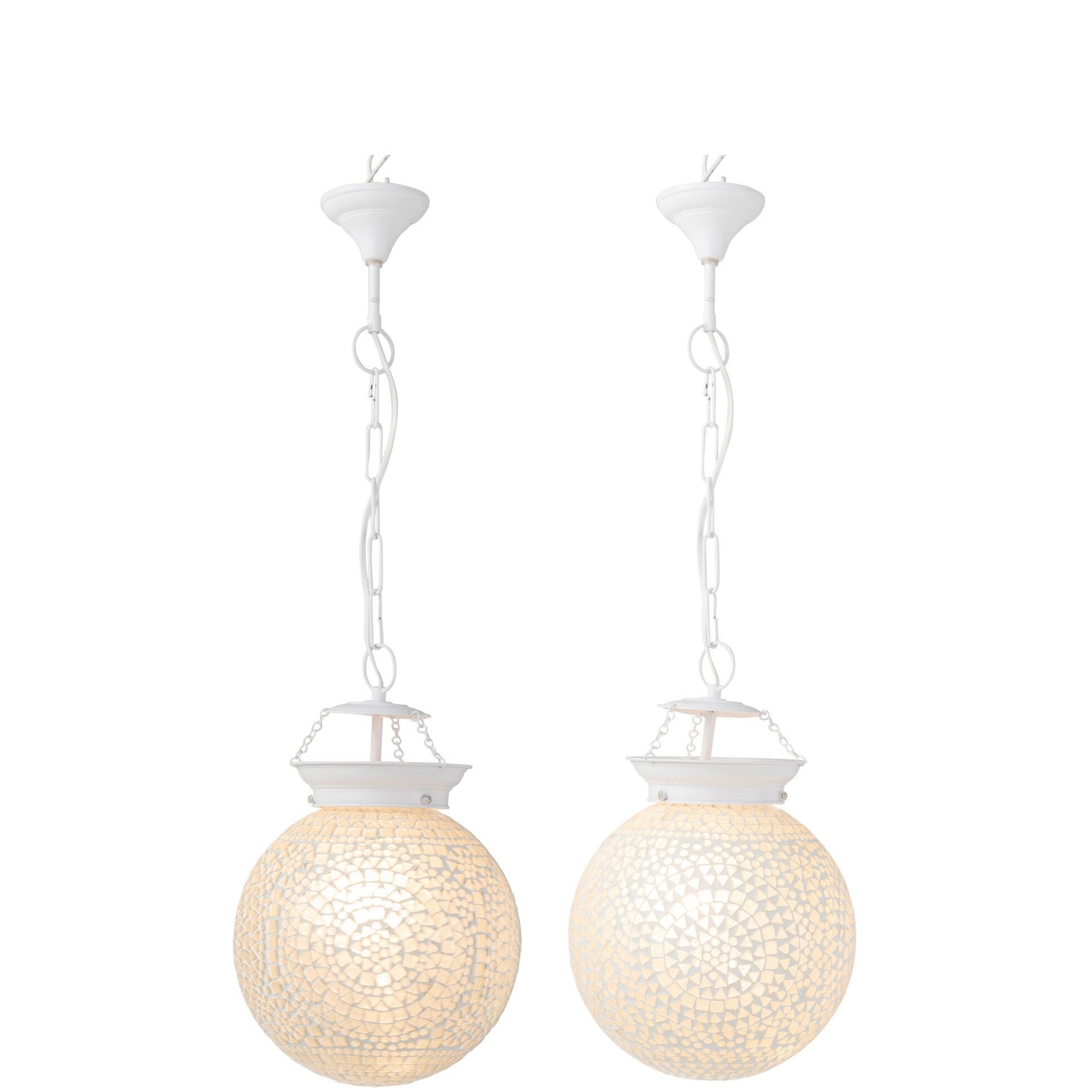 2er Set Handgefertigte "Eki" Hängelampen – Feines Mosaikglas in Reinweiß (Klein)