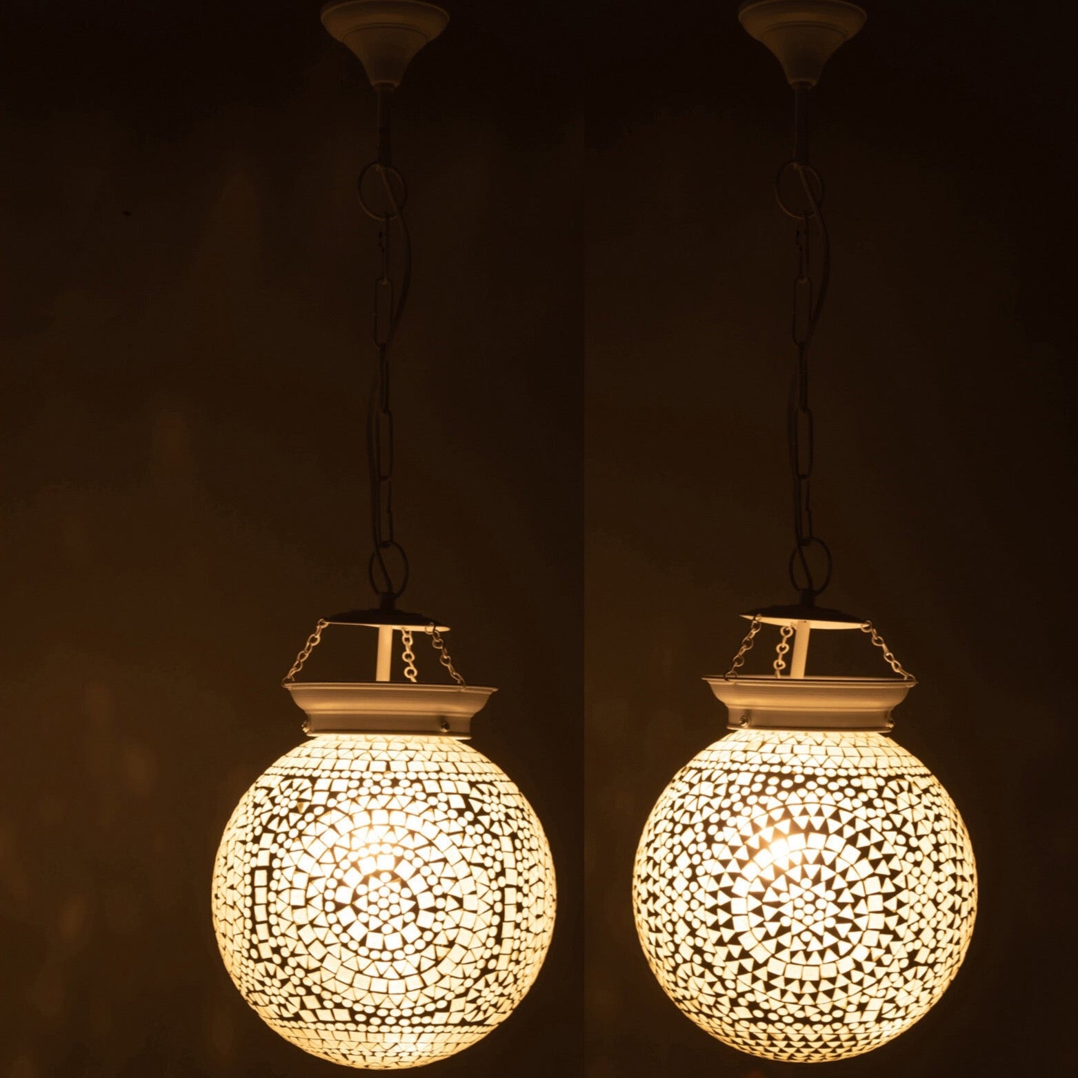 2er Set Handgefertigte "Eki" Hängelampen – Feines Mosaikglas in Reinweiß (Klein)