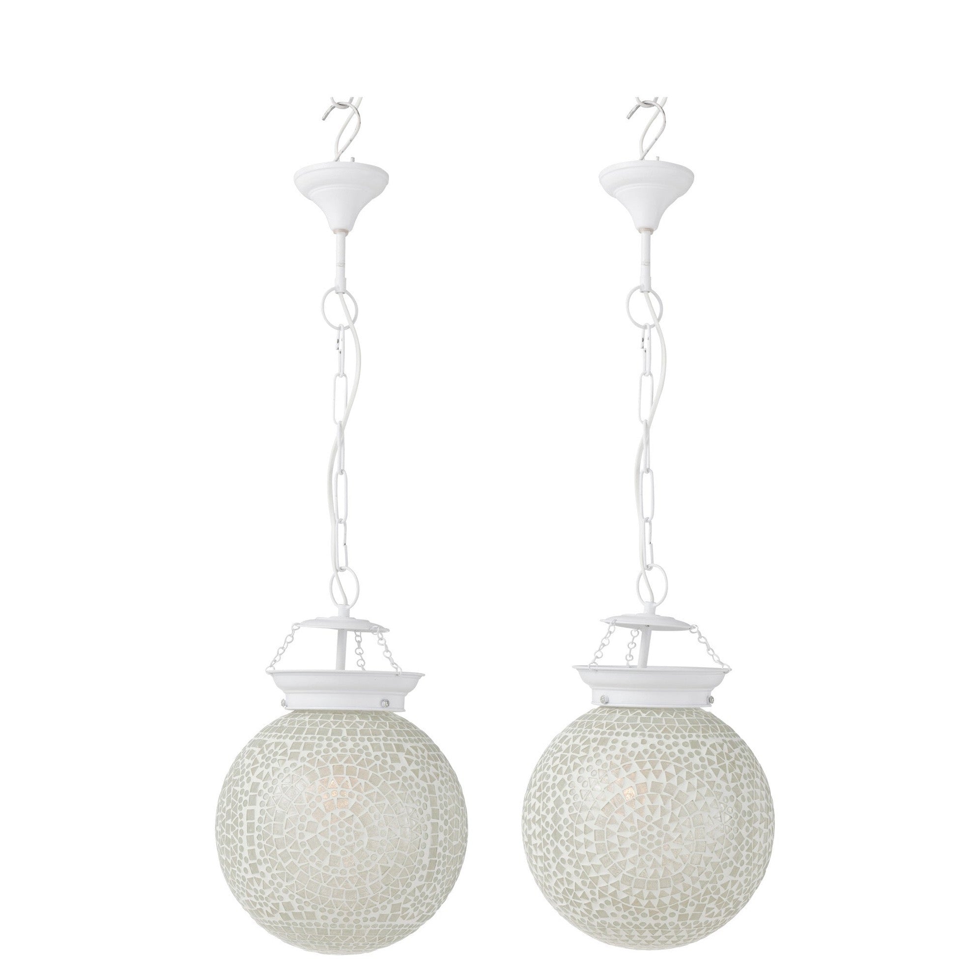 2er Set Handgefertigte "Eki" Hängelampen – Feines Mosaikglas in Reinweiß (Klein)
