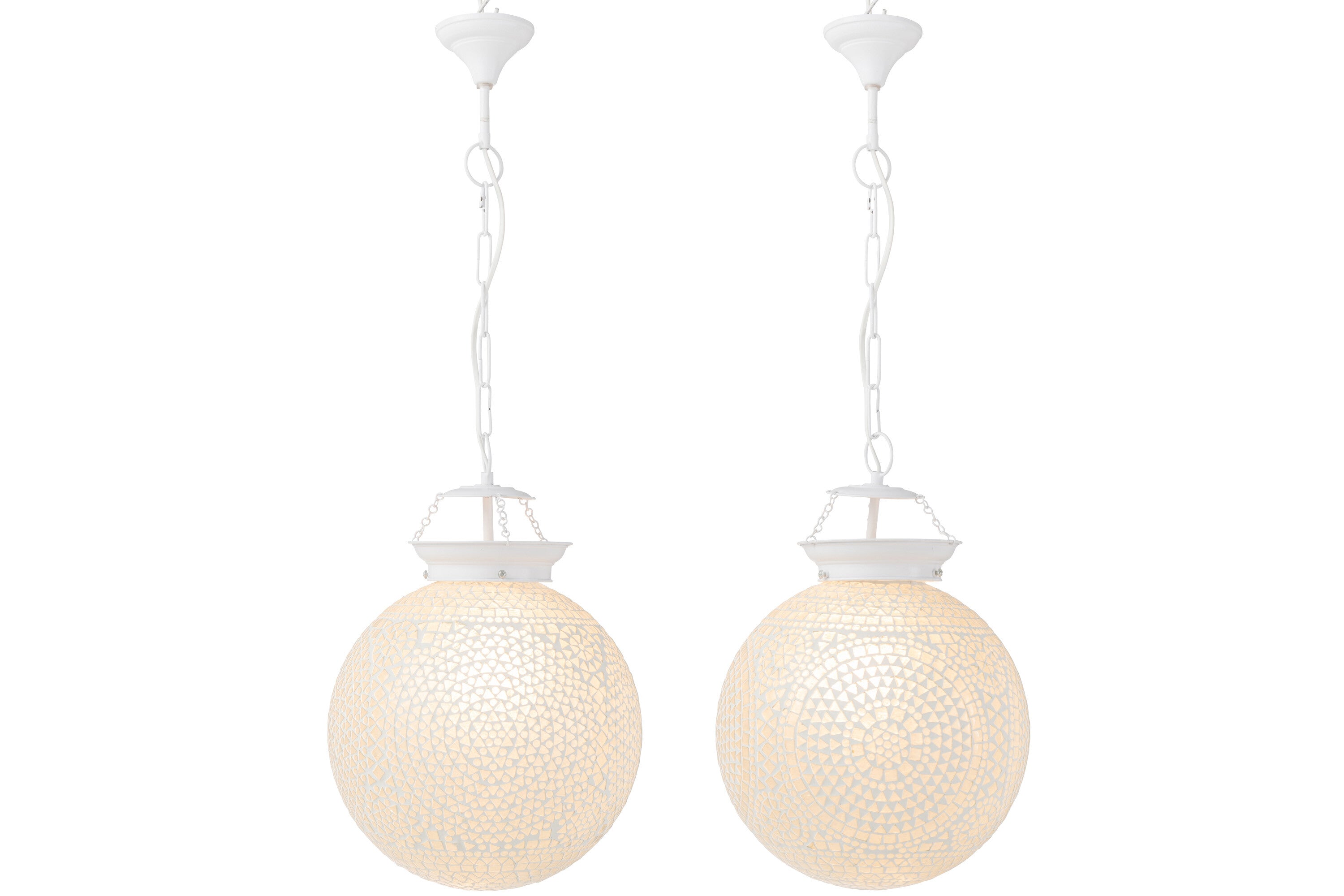 2er Set Große Handgefertigte Hängelampen "Eki" - Elegantes Mosaikglas in Reinweiß