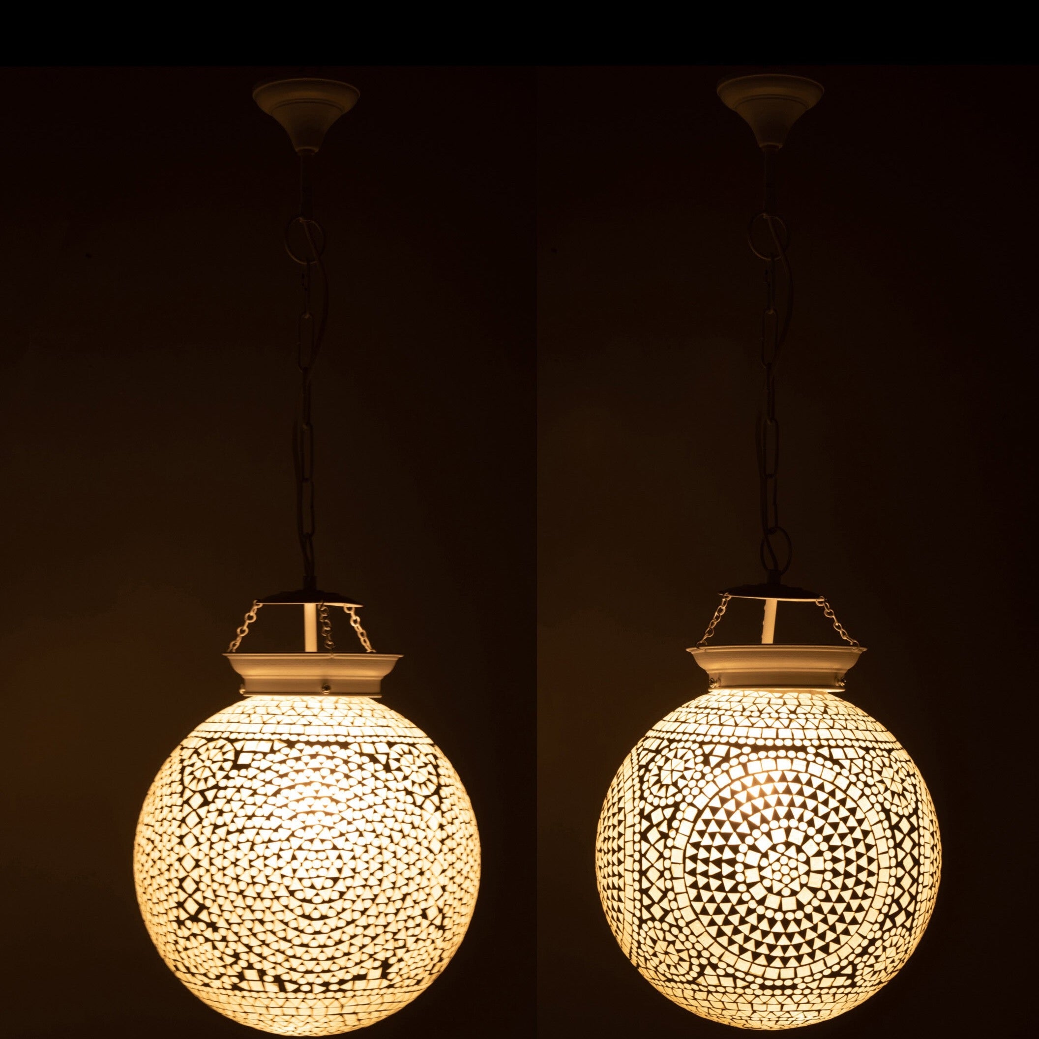 2er Set Große Handgefertigte Hängelampen "Eki" - Elegantes Mosaikglas in Reinweiß