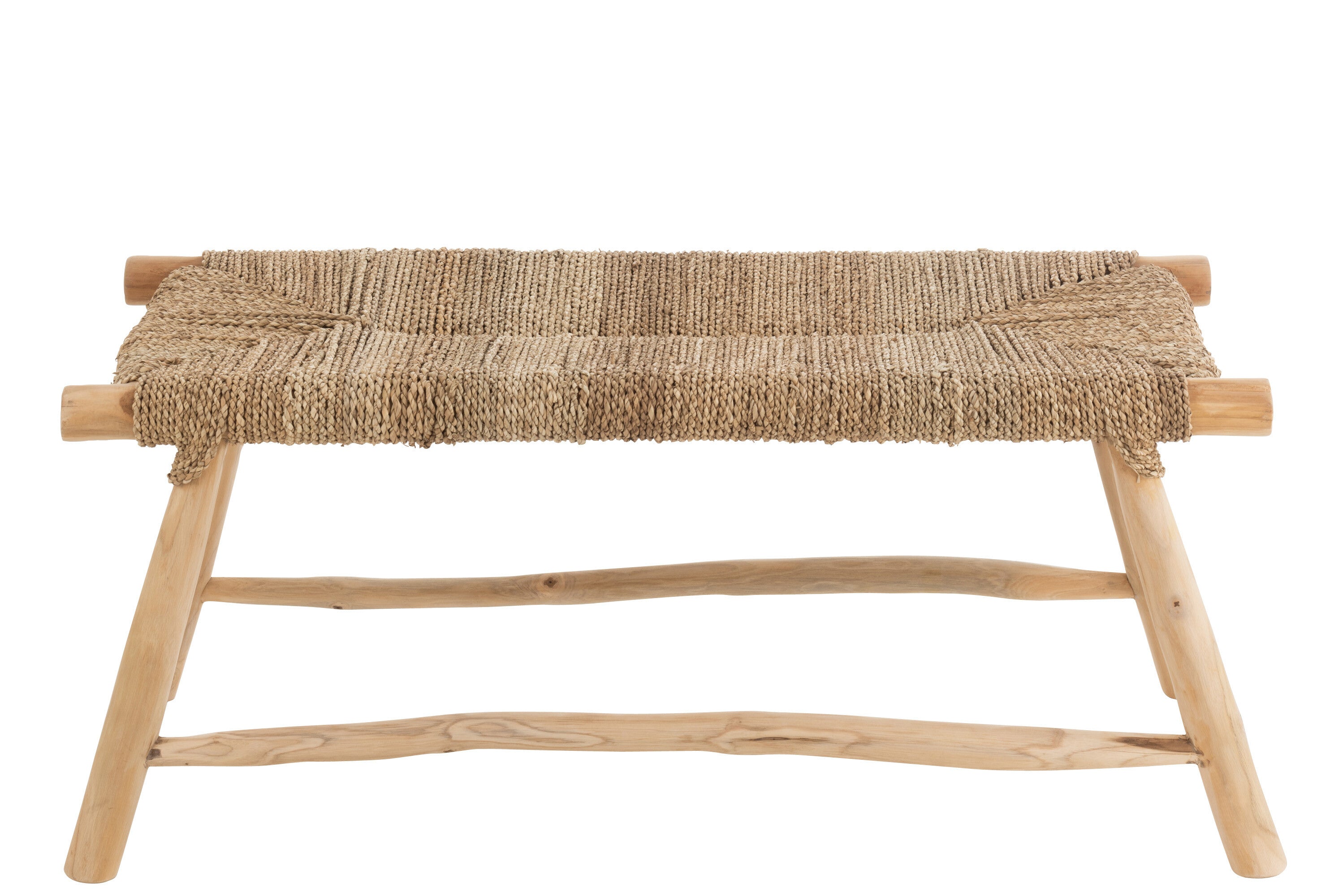 Handgefertigte Teakholz- und Grasbank "Timo", Naturfarben