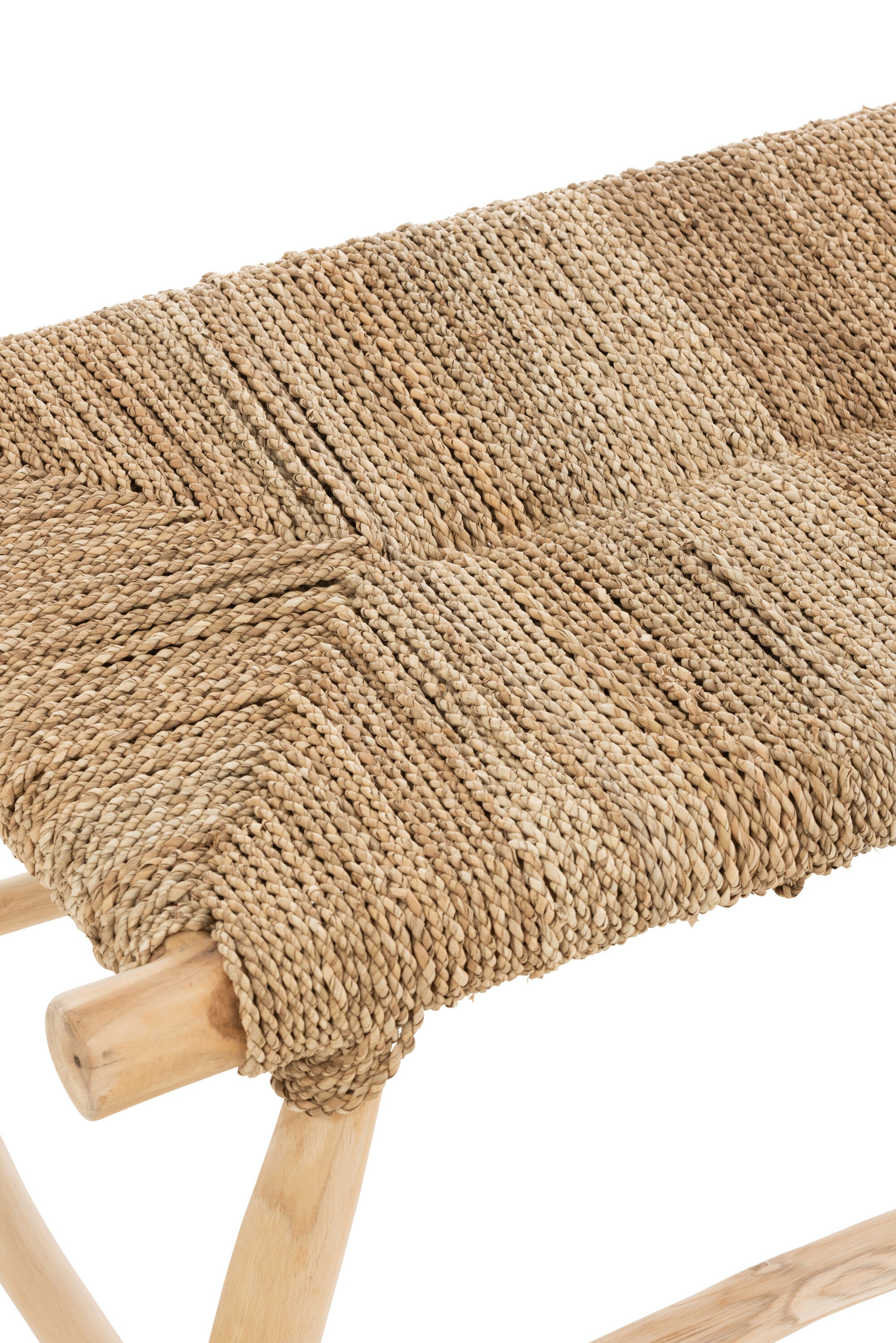 Handgefertigte Teakholz- und Grasbank "Timo", Naturfarben