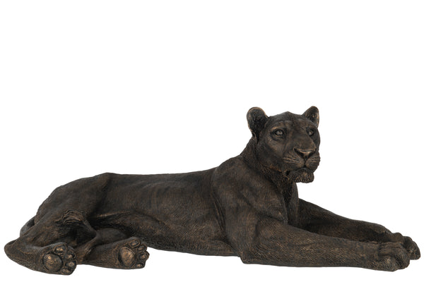 Elegant liegende Löwin aus Poly in Bronzetönung